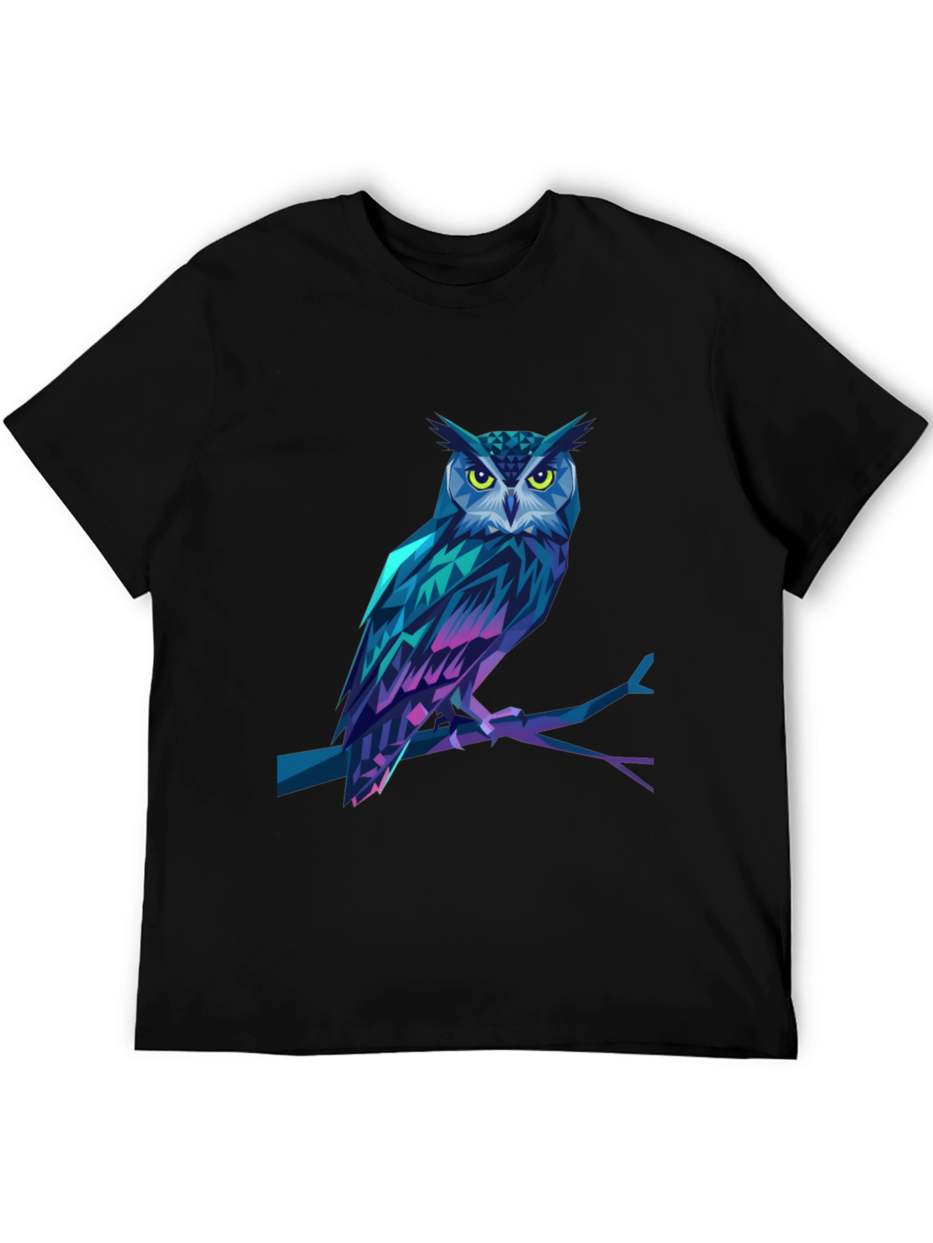 Geometric Owl Graphic Print Black T-Shirt