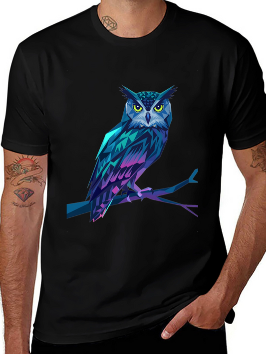 Geometric Owl Graphic Print Black T-Shirt
