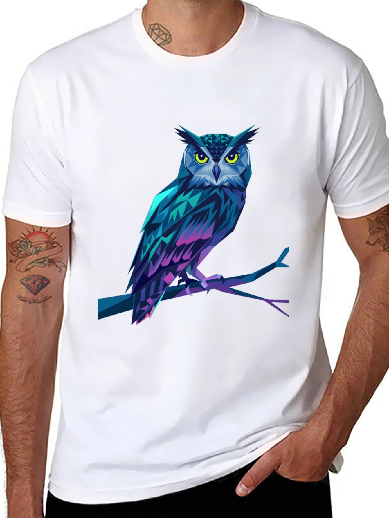 Geometric Owl Graphic Print Black T-Shirt