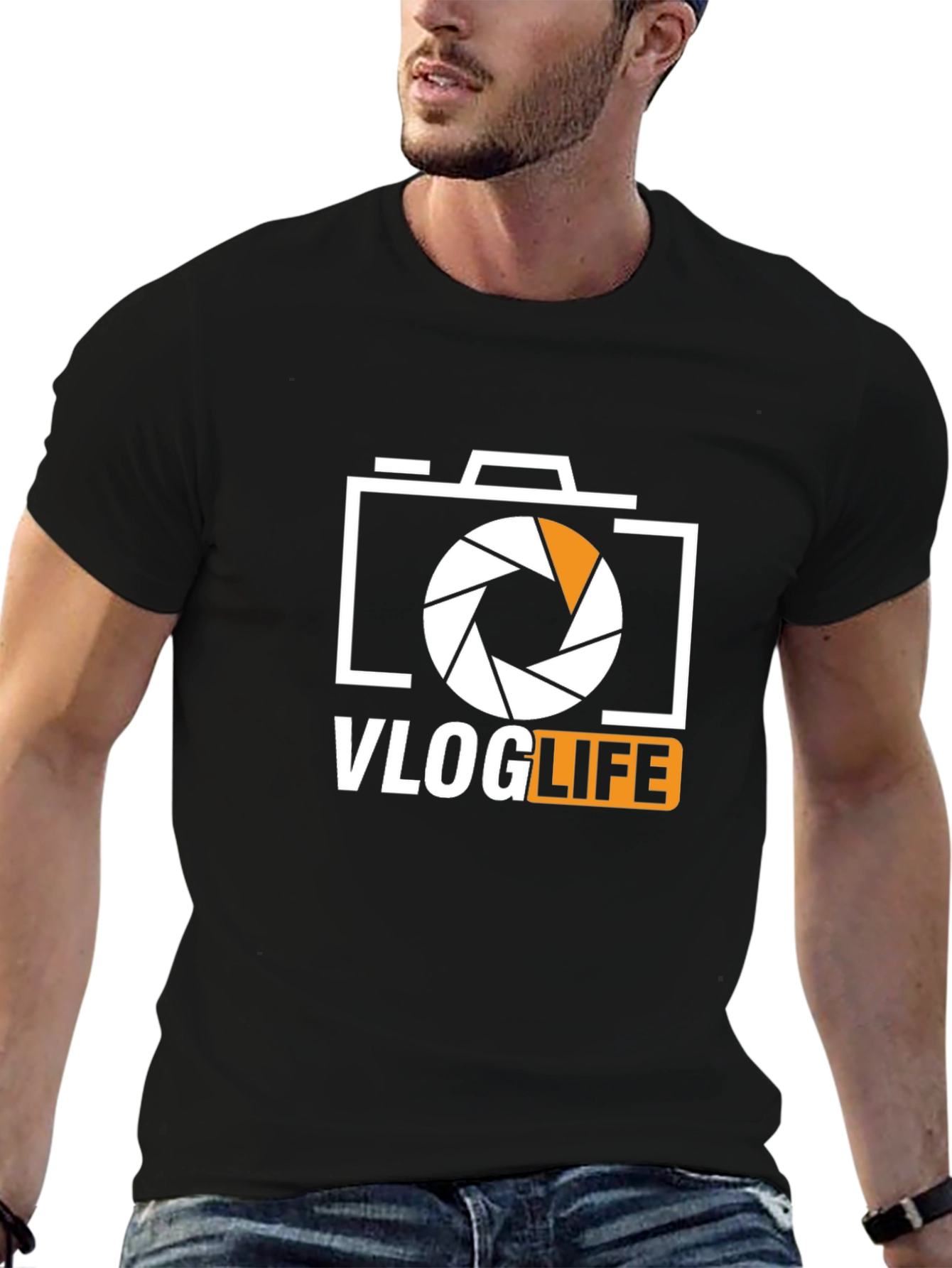 Vlog Life Graphic Tee - Camera Design Black T-Shirt