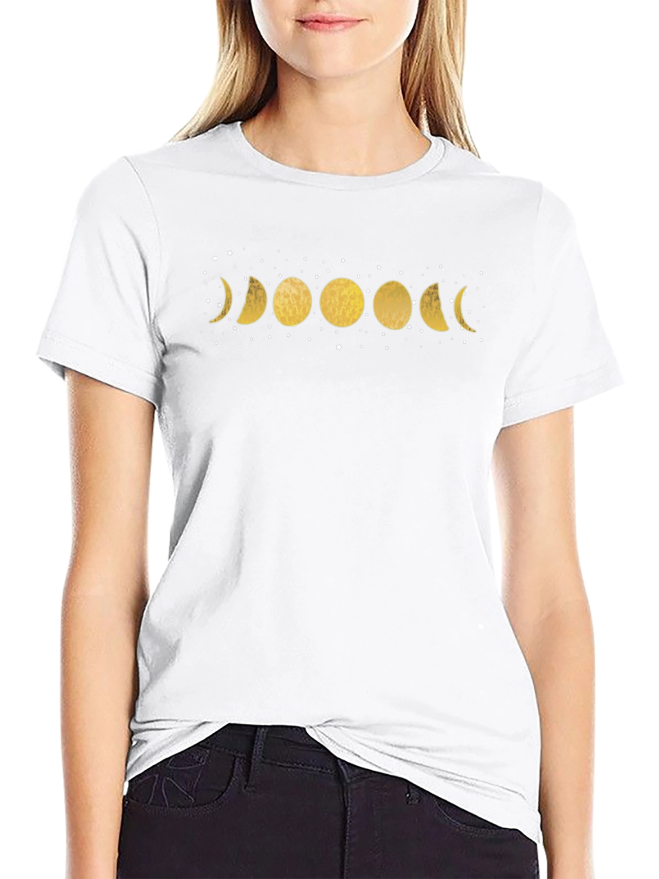 Lunar Phase Graphic Tee - Black Cotton T-Shirt