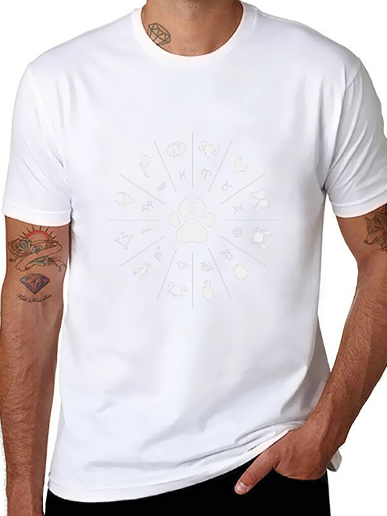 Zodiac Paw Print Graphic Tee - Stylish Black T-Shirt