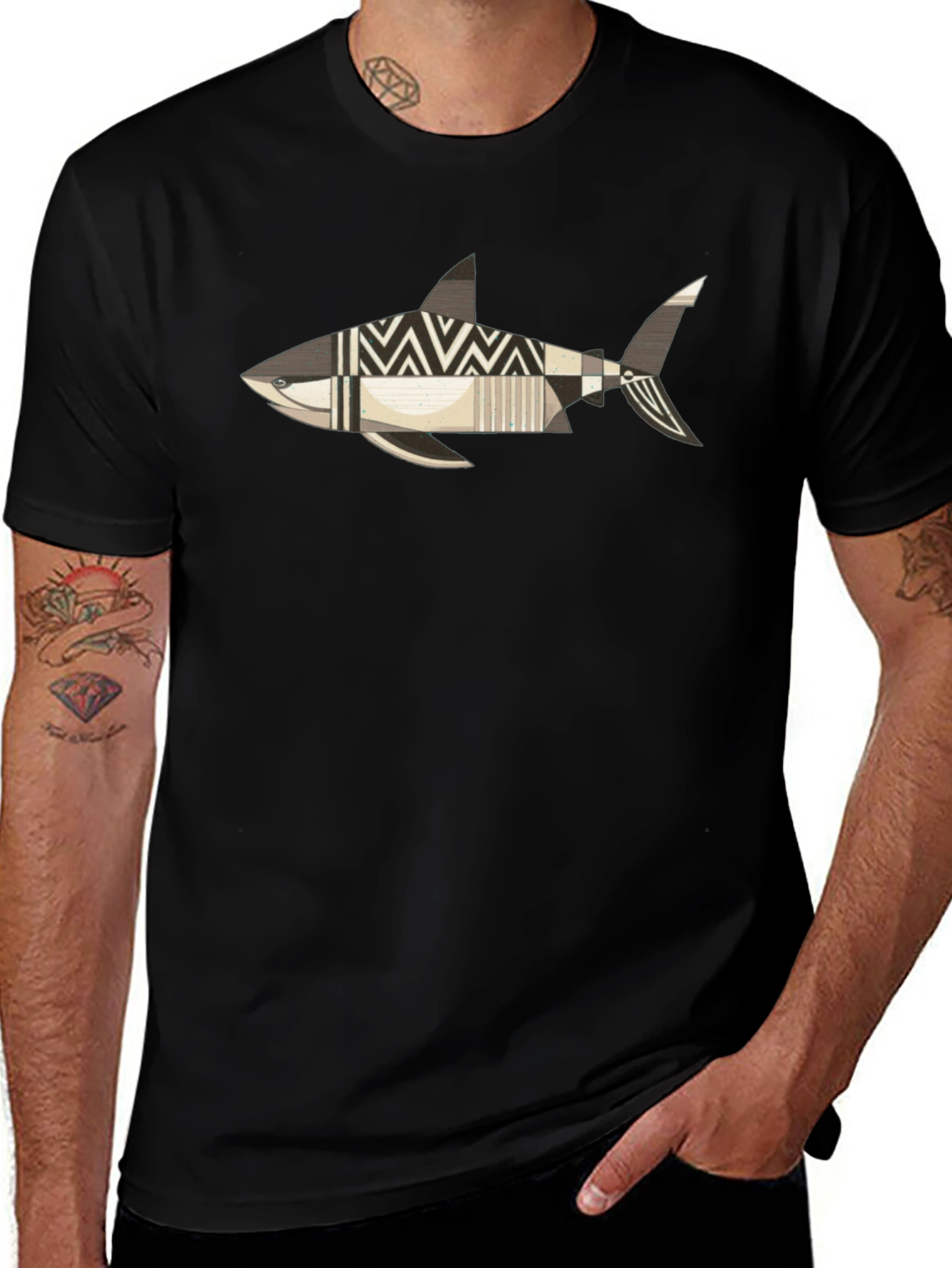 Abstract Shark Graphic Print T-Shirt
