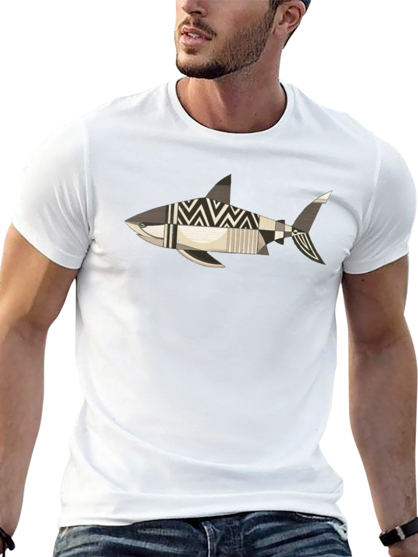 Abstract Shark Graphic Print T-Shirt