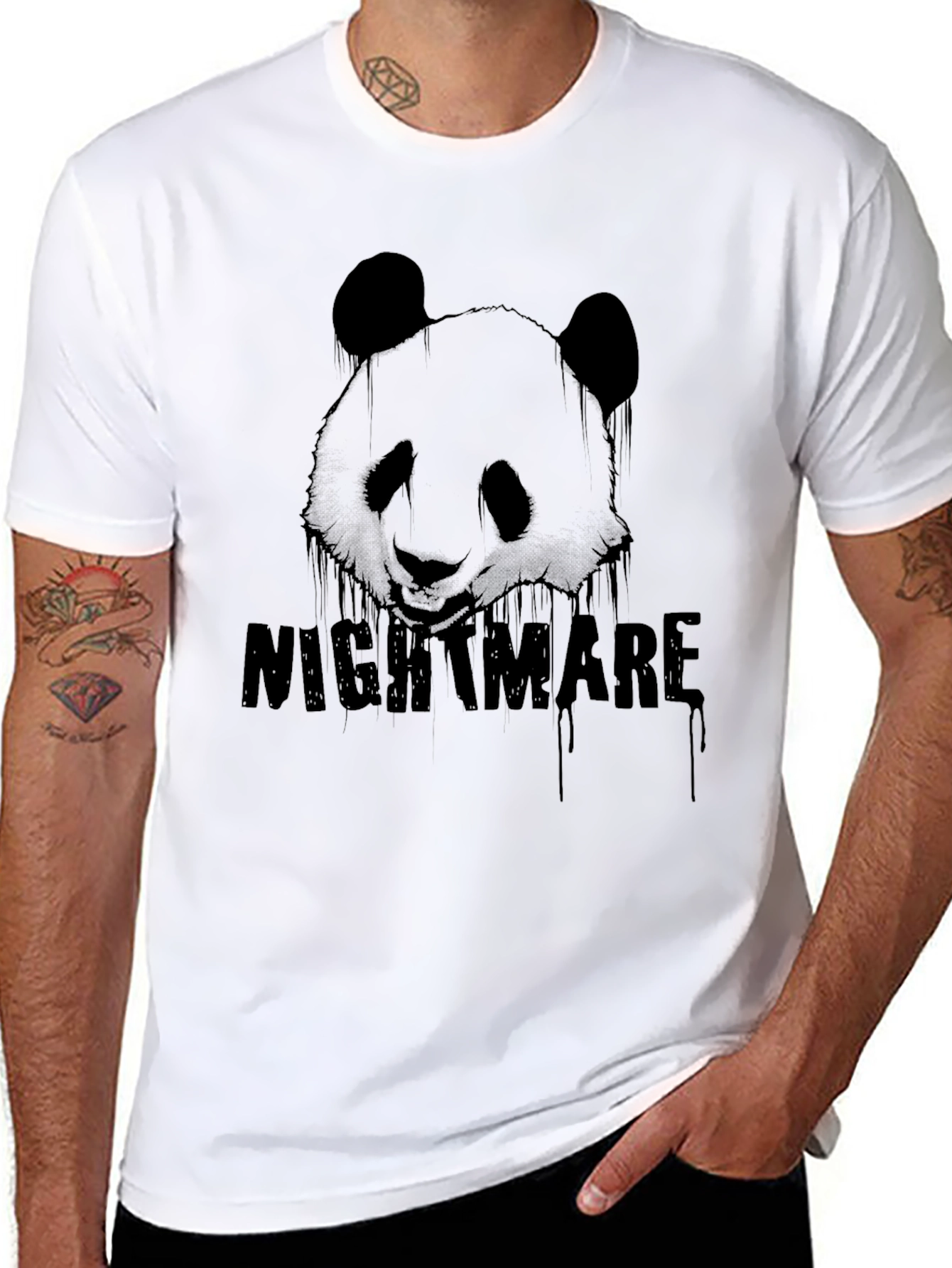 Mens Black Panda Nightmare Graphic T-Shirt