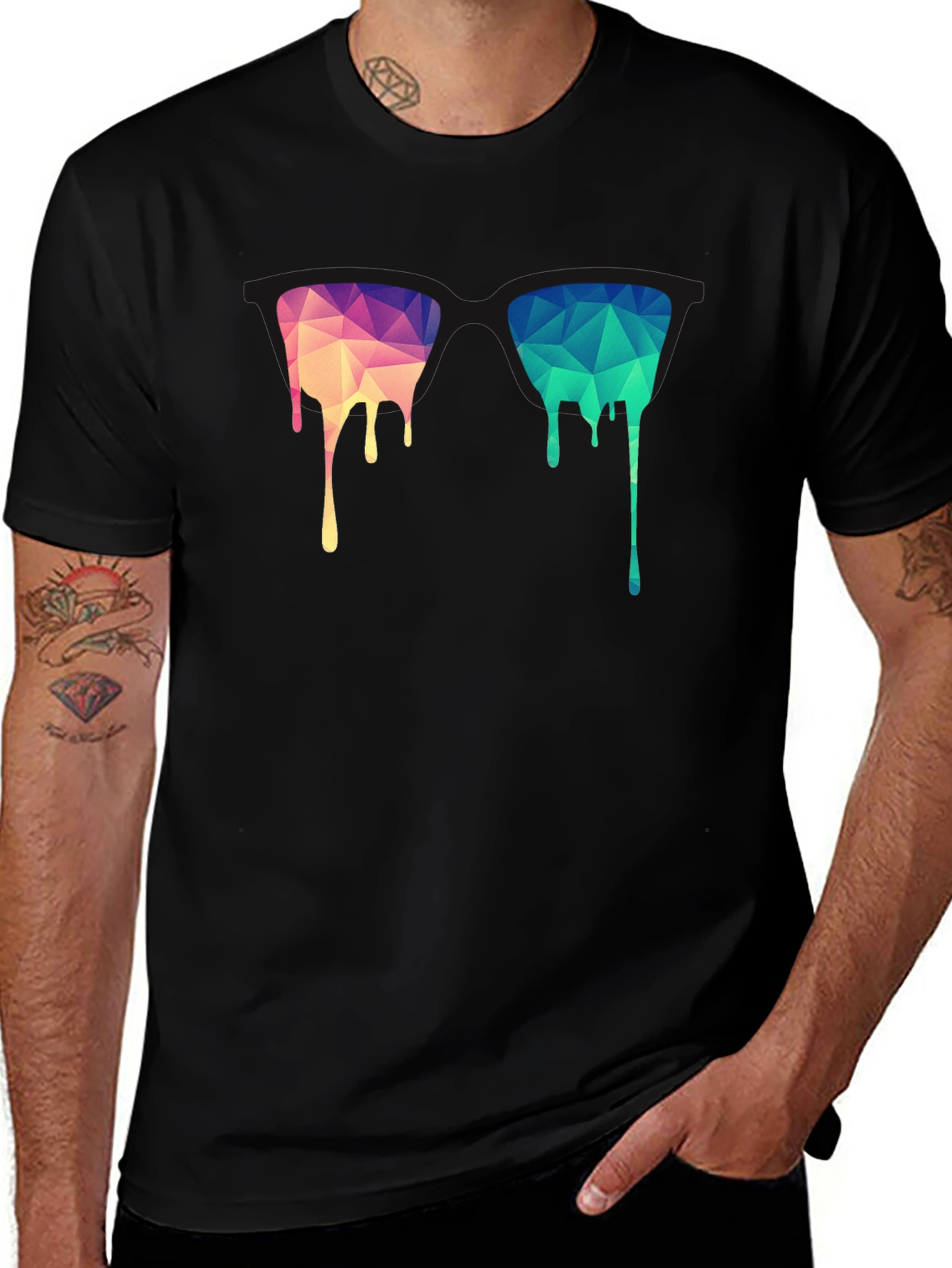 Geometric Drip Graphic Black Tee