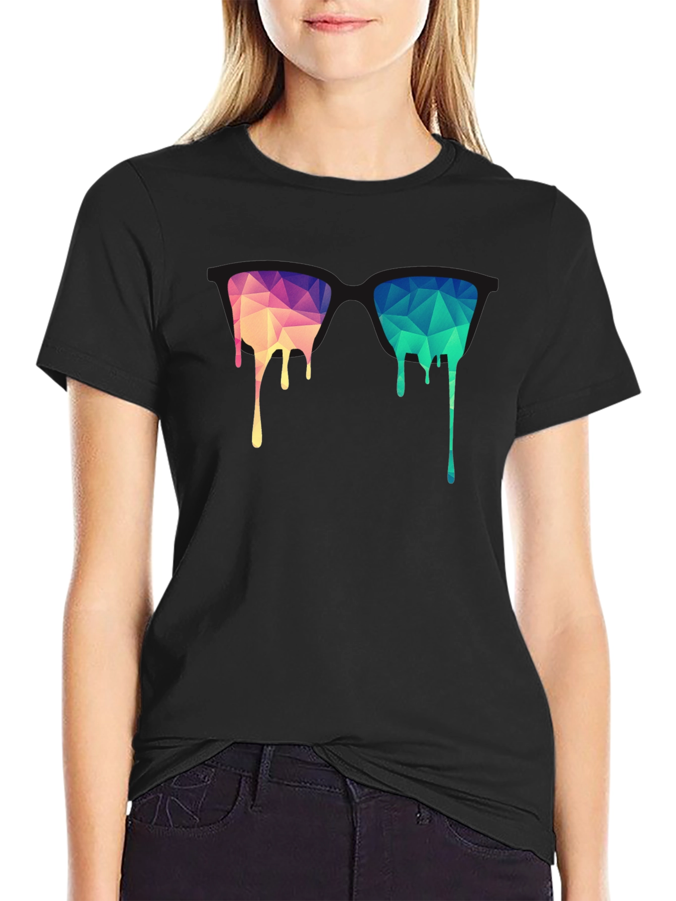 Geometric Drip Graphic Black Tee