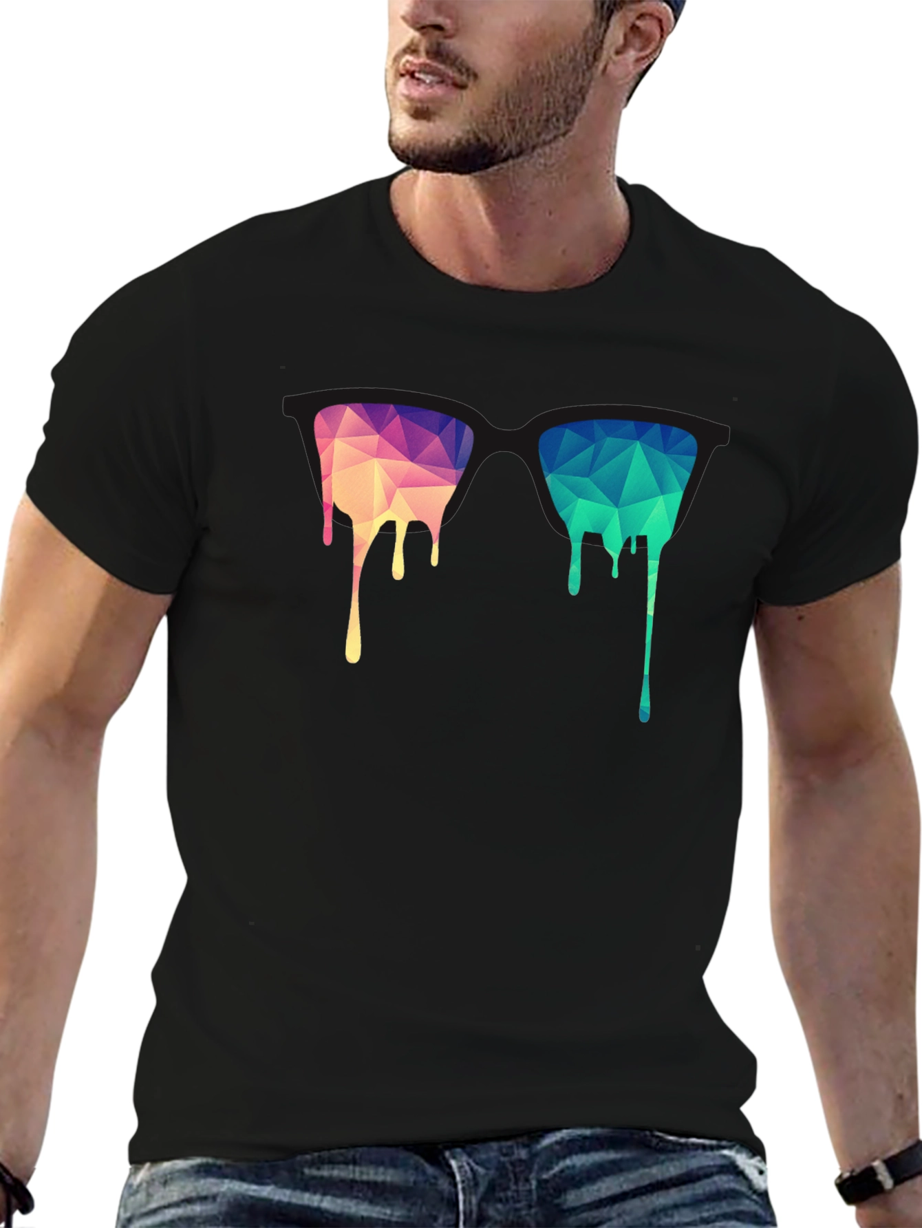 Geometric Drip Graphic Black Tee