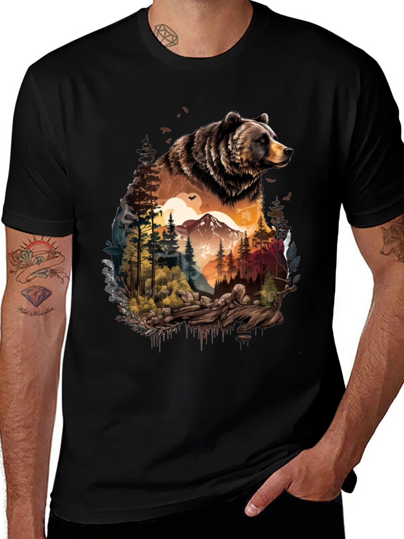 Bear & Mountain Graphic Tee - Nature Lovers Shirt