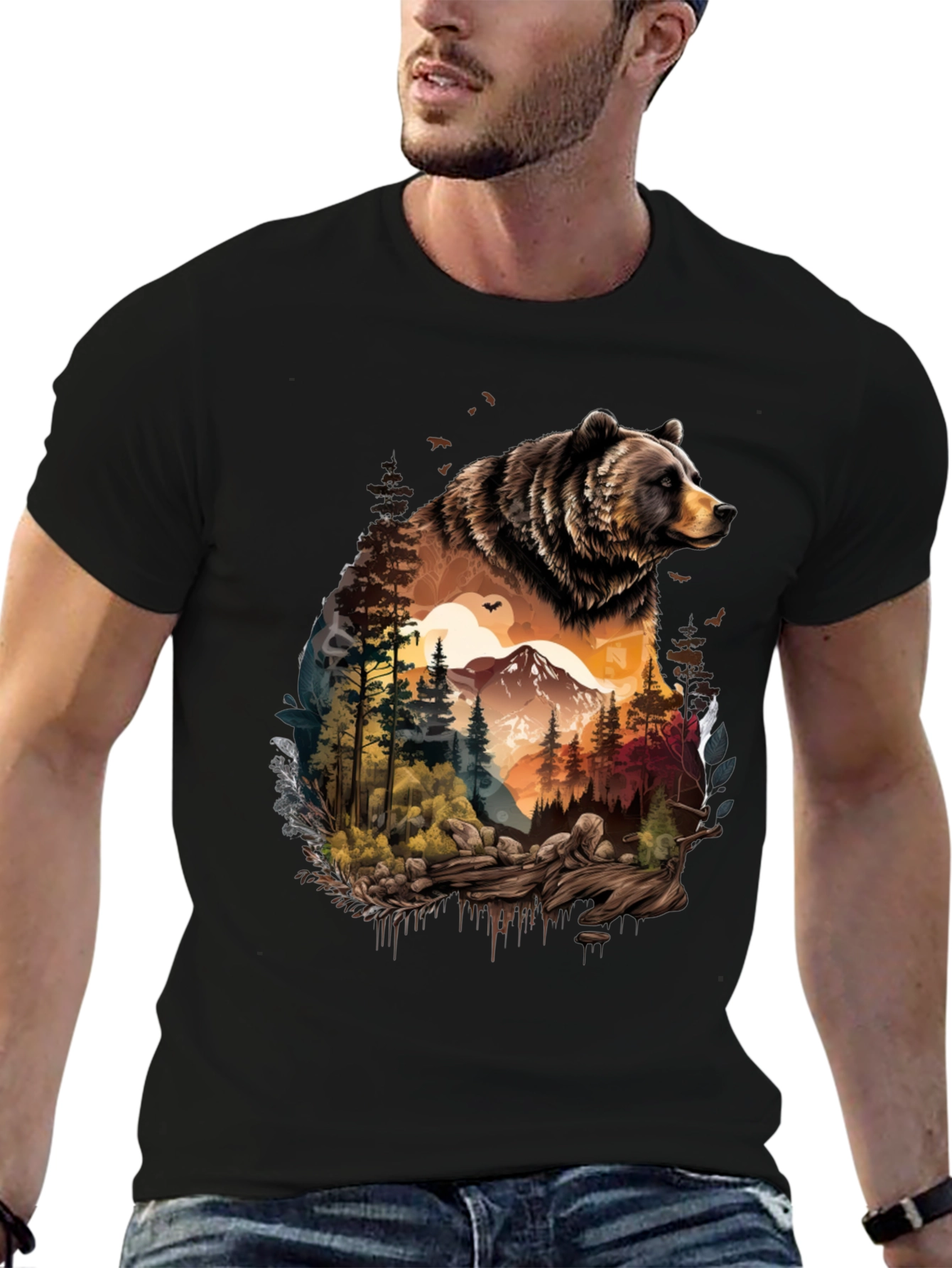 Bear & Mountain Graphic Tee - Nature Lovers Shirt