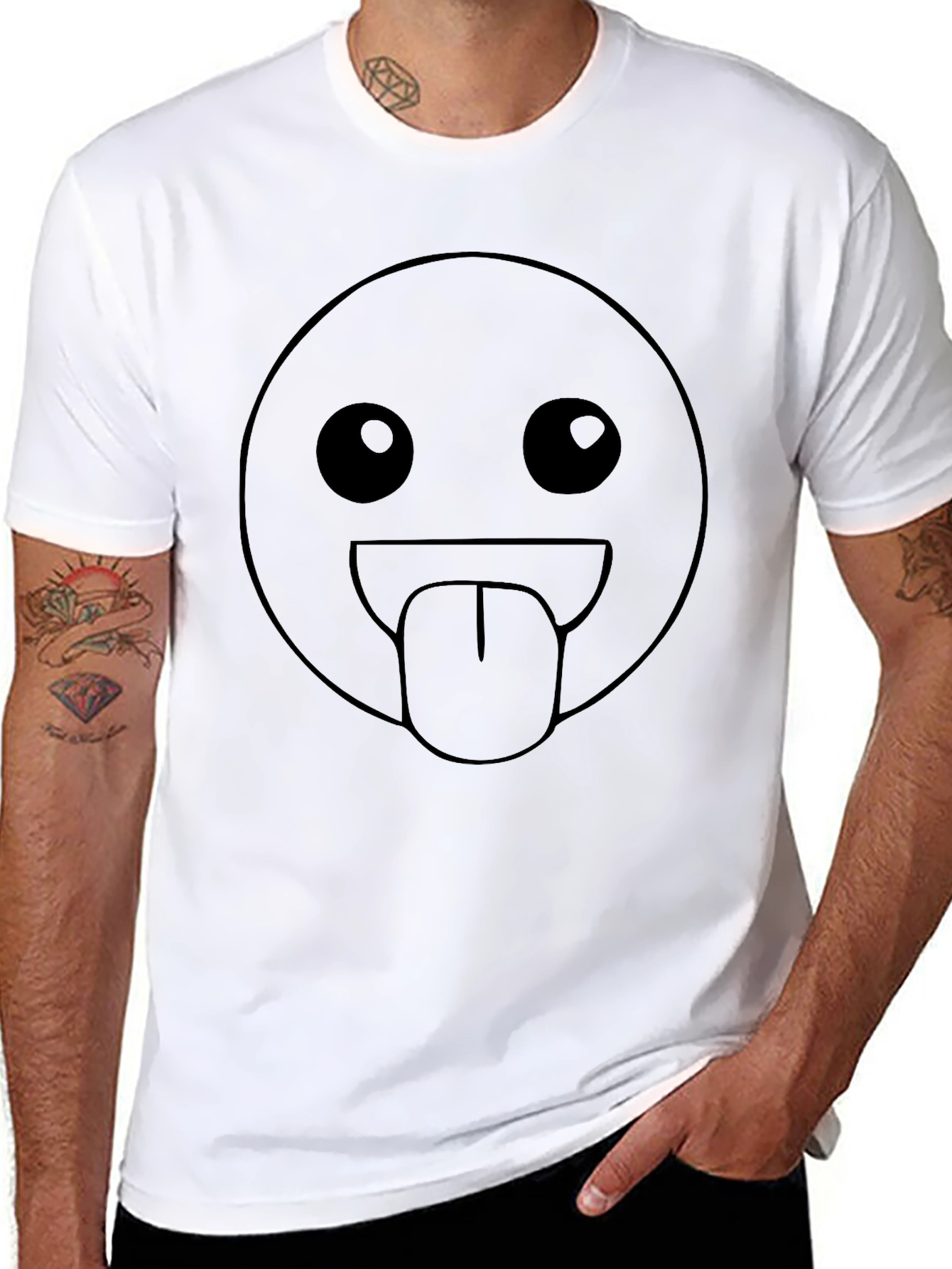 Silly Face Emoji Black T-Shirt