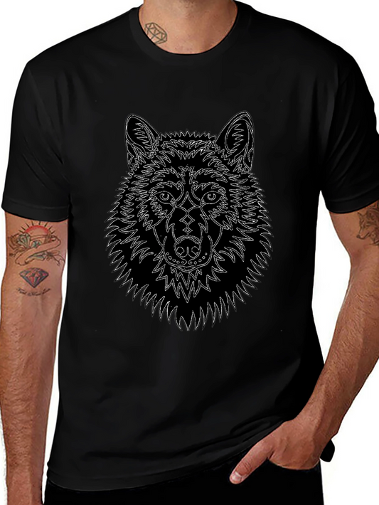 Wolf Line Art Black T-Shirt