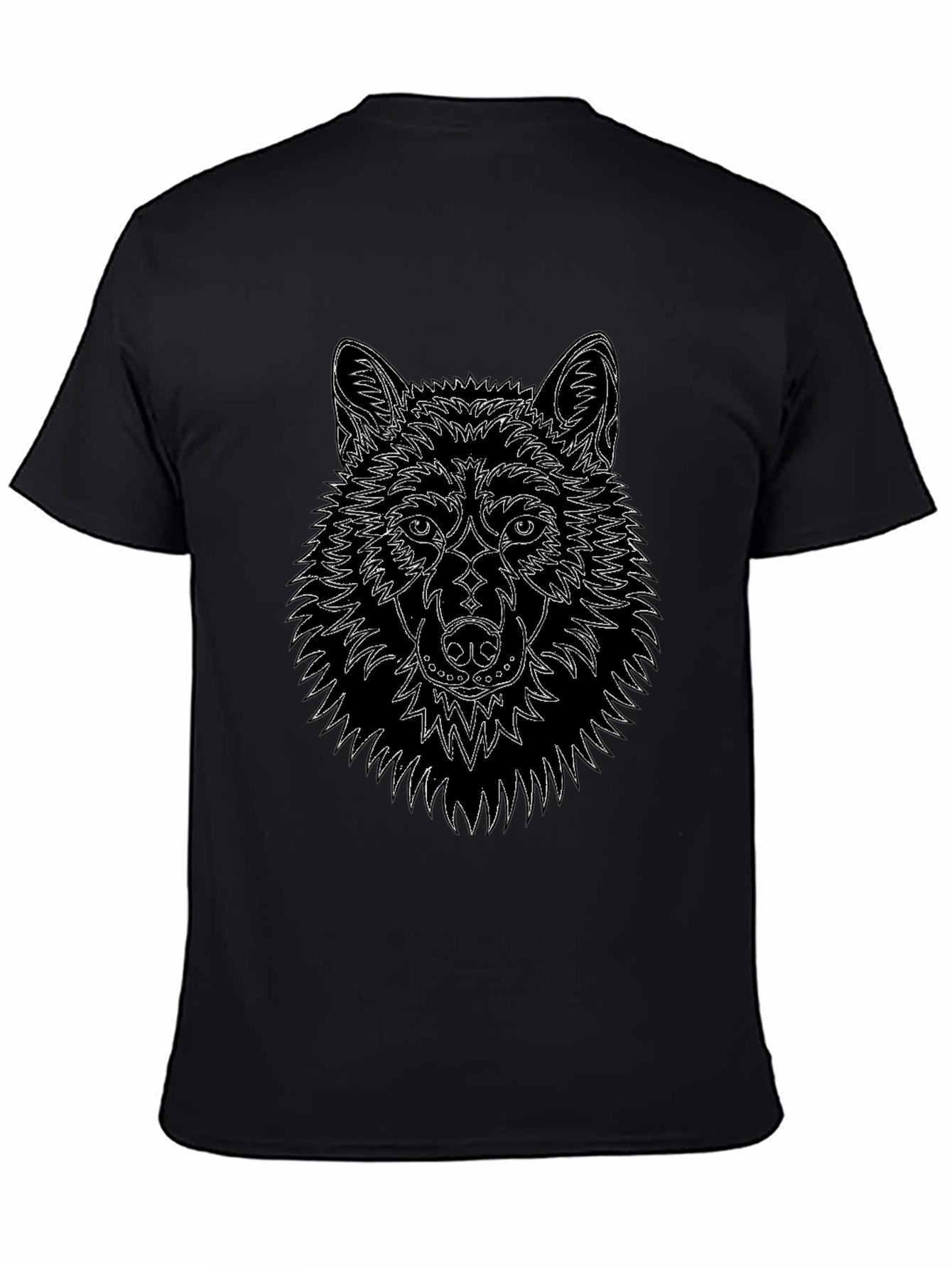 Wolf Line Art Black T-Shirt