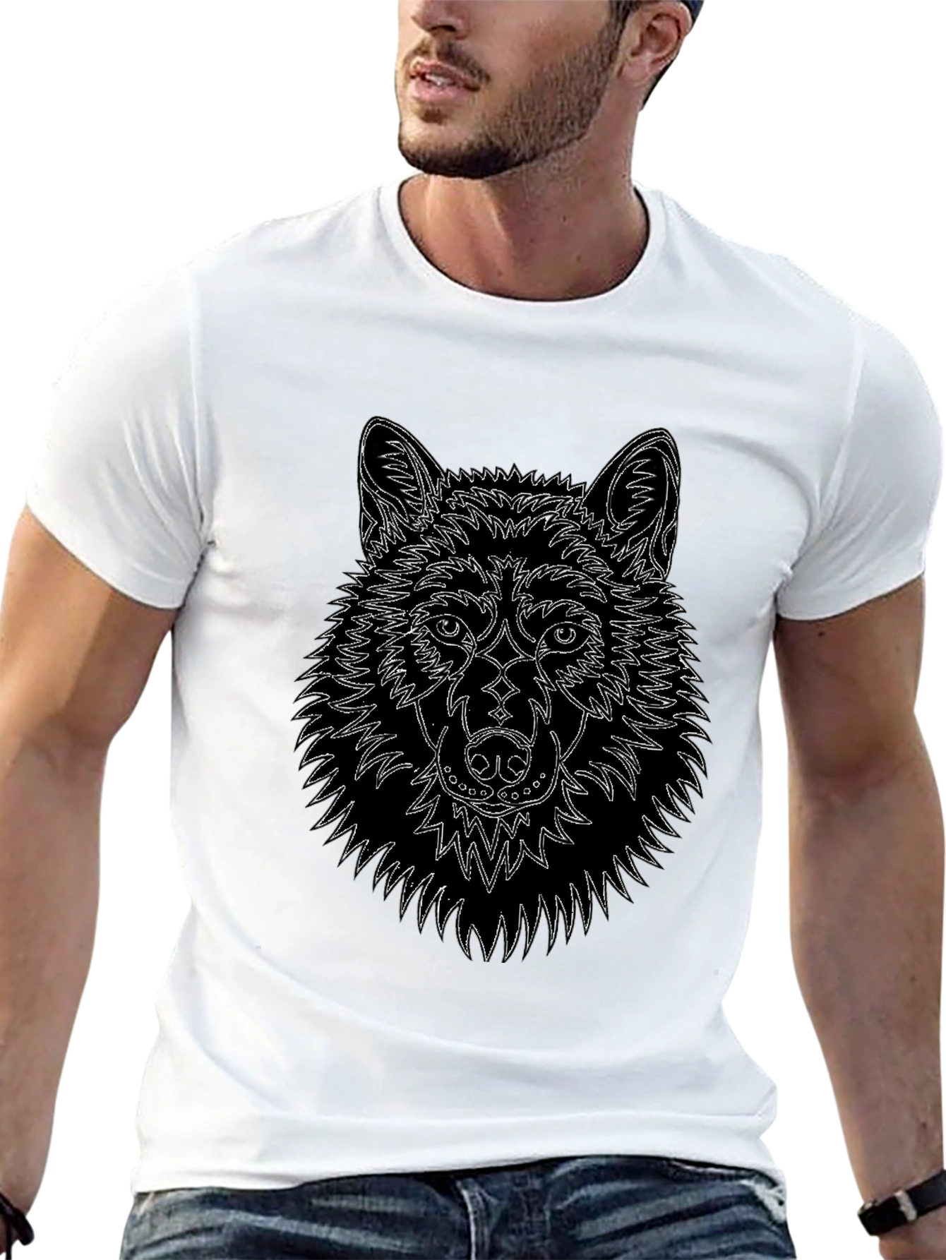 Wolf Line Art Black T-Shirt