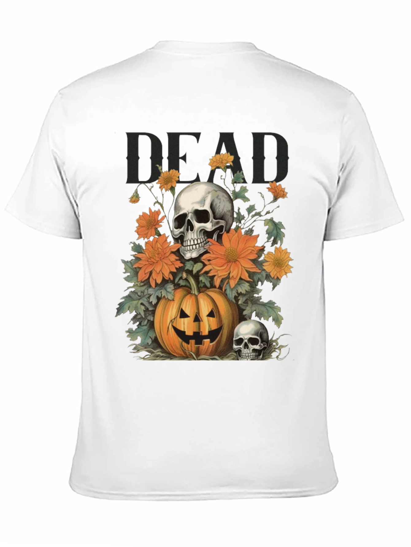 Halloween Skull Pumpkin Floral T-Shirt