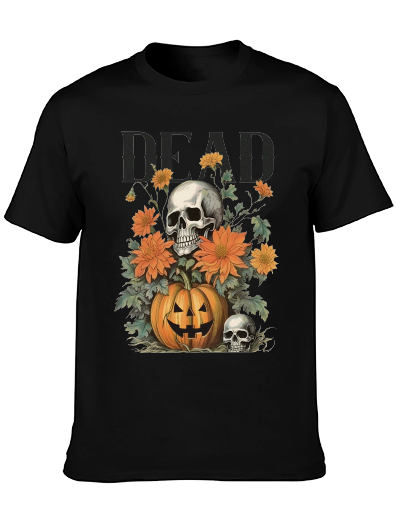 Halloween Skull Pumpkin Floral T-Shirt