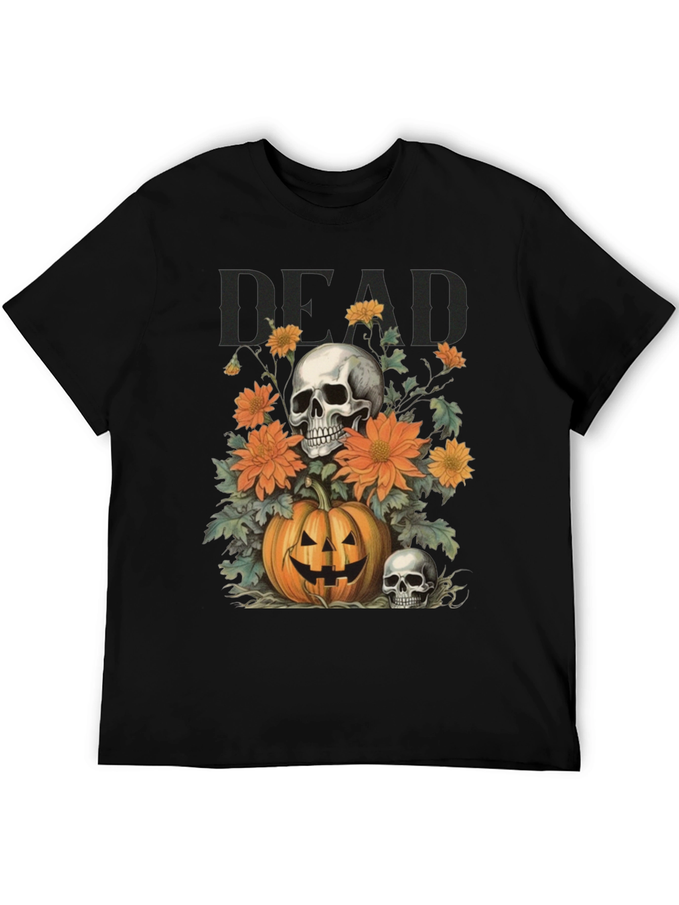 Halloween Skull Pumpkin Floral T-Shirt