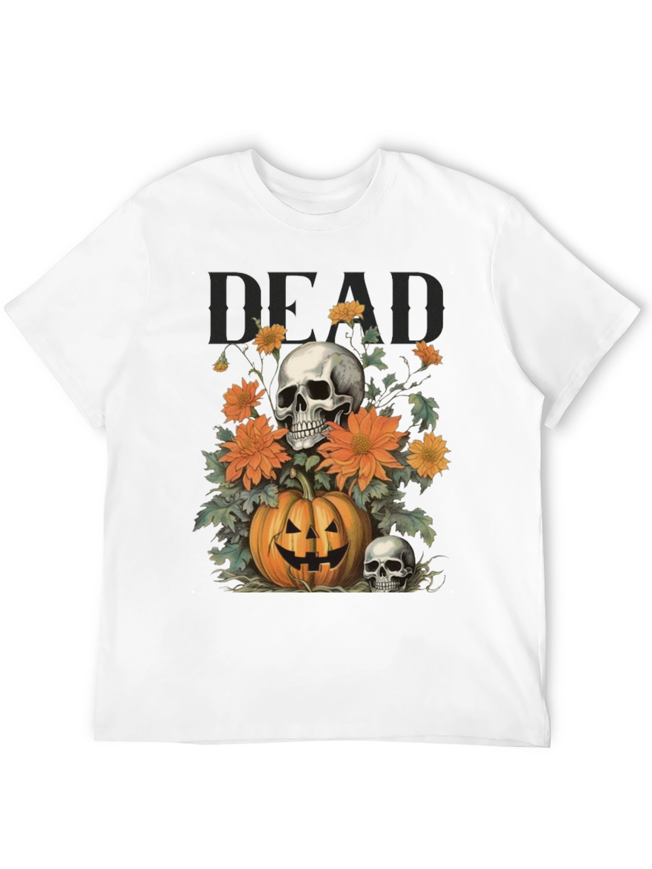 Halloween Skull Pumpkin Floral T-Shirt