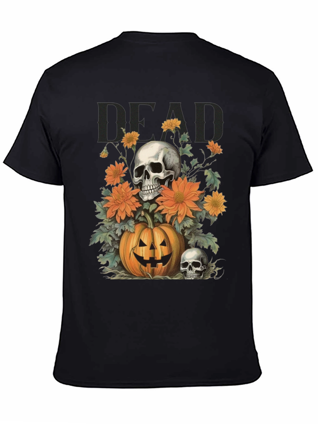 Halloween Skull Pumpkin Floral T-Shirt