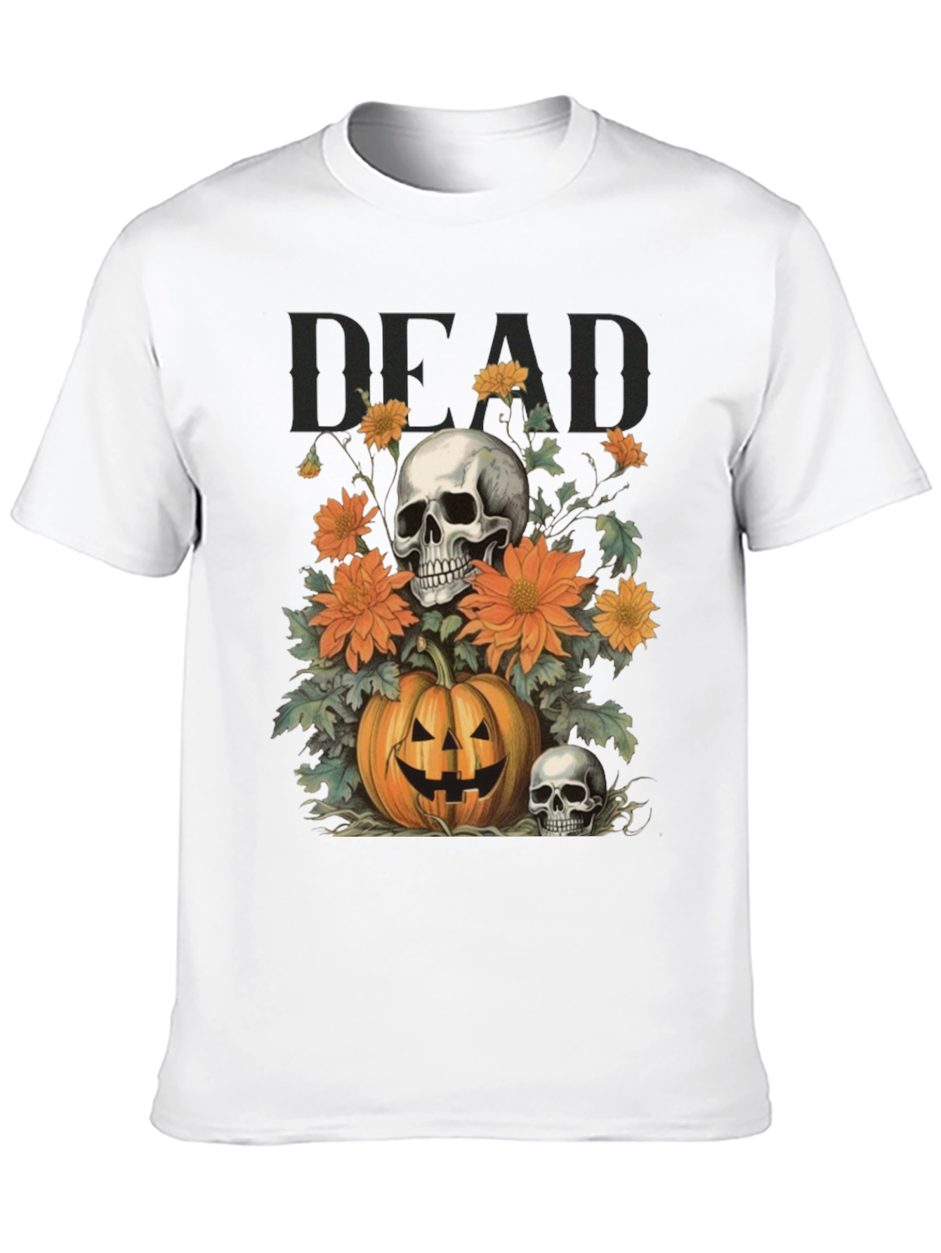 Halloween Skull Pumpkin Floral T-Shirt