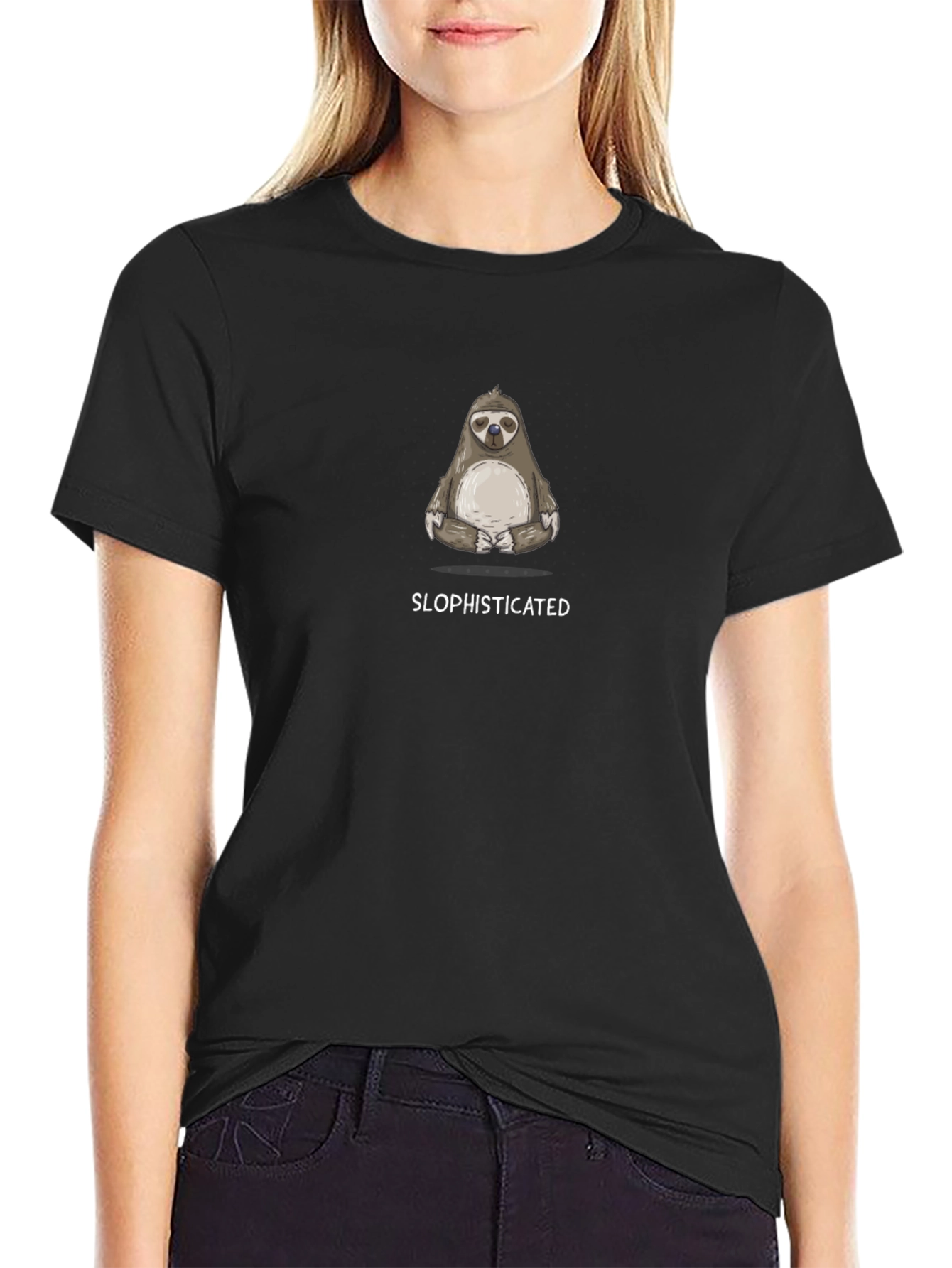 Slophisticated Sloth Graphic Tee - Black