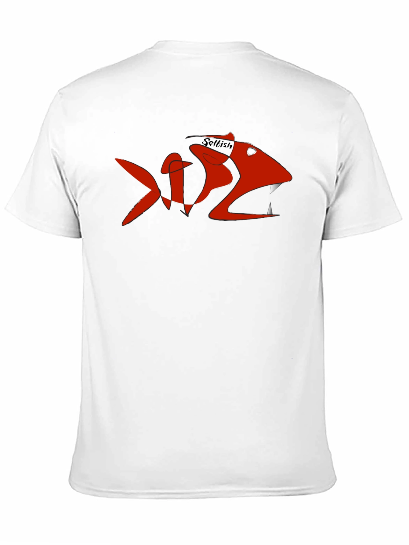 Mens Black Tee with Red Selfish Fish Design