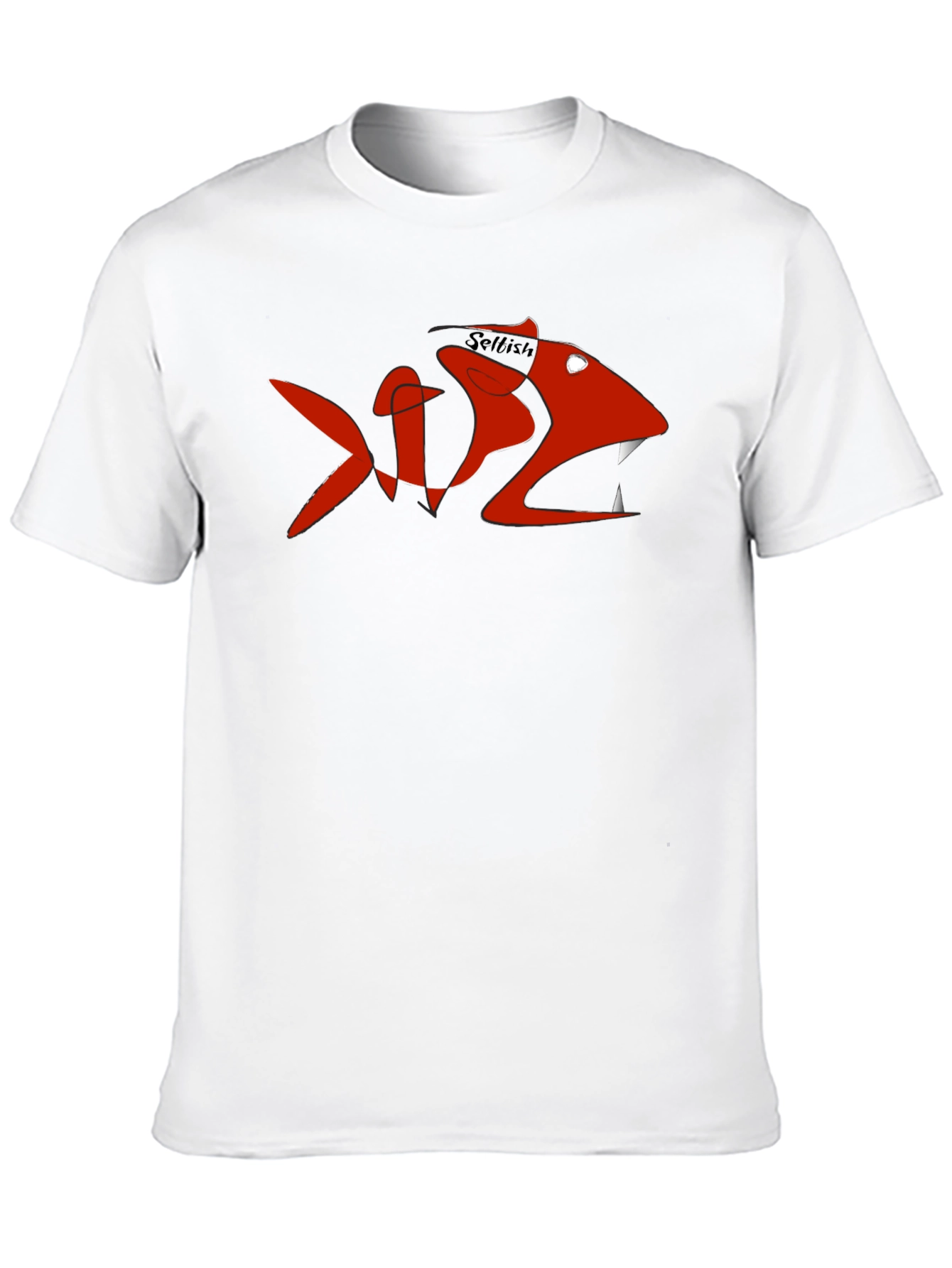 Mens Black Tee with Red Selfish Fish Design
