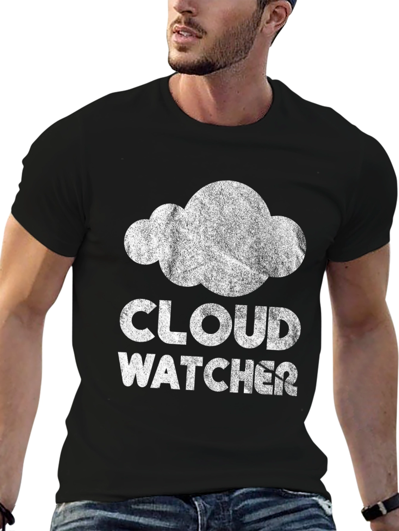 Cloud Watcher Graphic Tee - Black Cotton T-Shirt