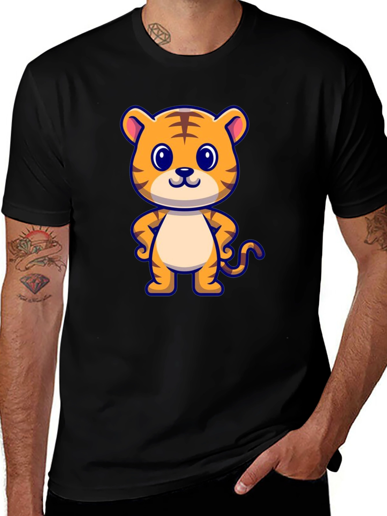 Cute Tiger Graphic Black T-Shirt