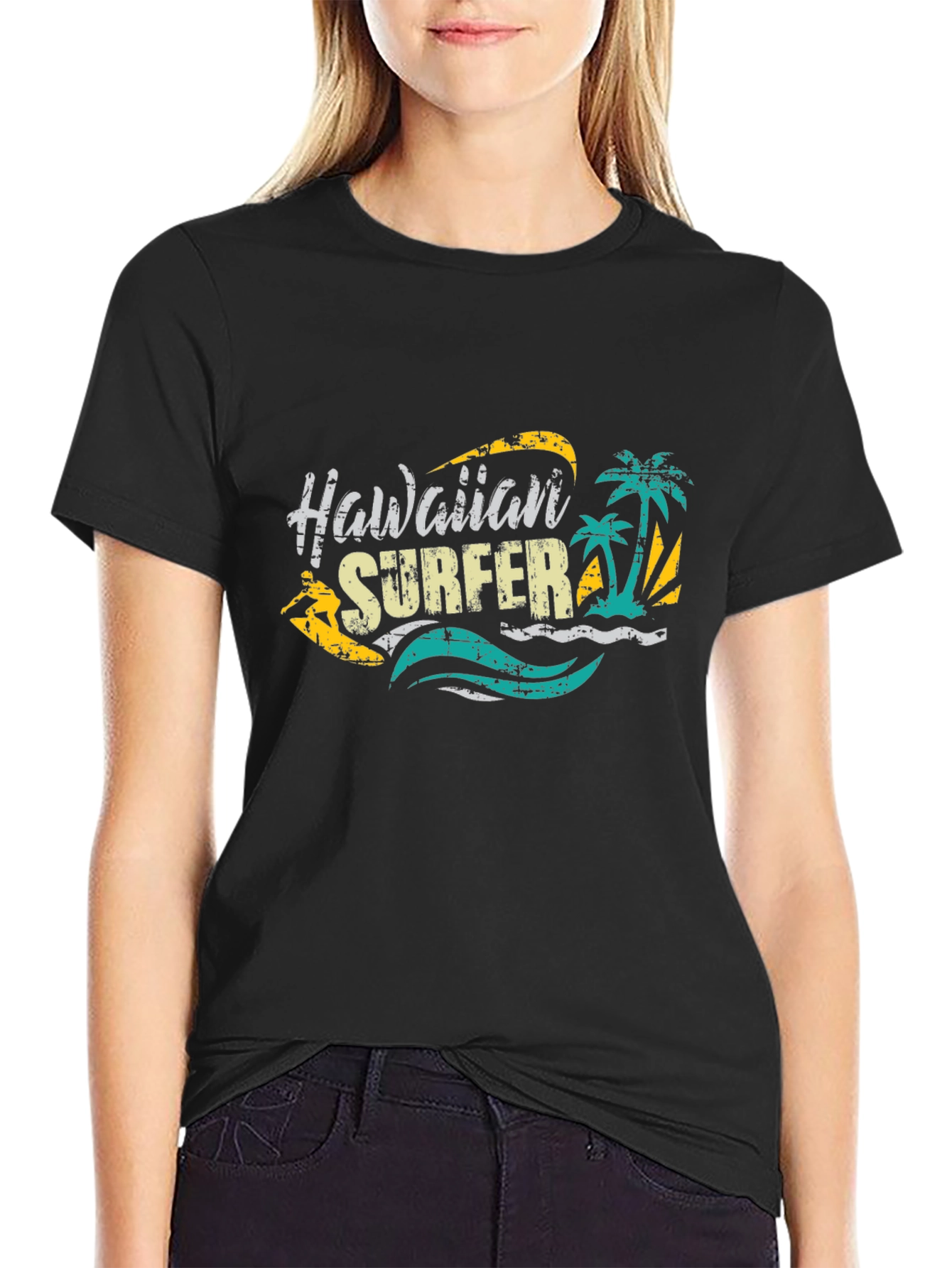 Hawaiian Surfer Graphic Black T-Shirt