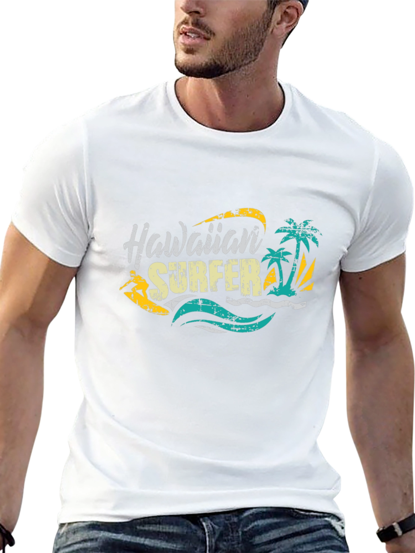 Hawaiian Surfer Graphic Black T-Shirt