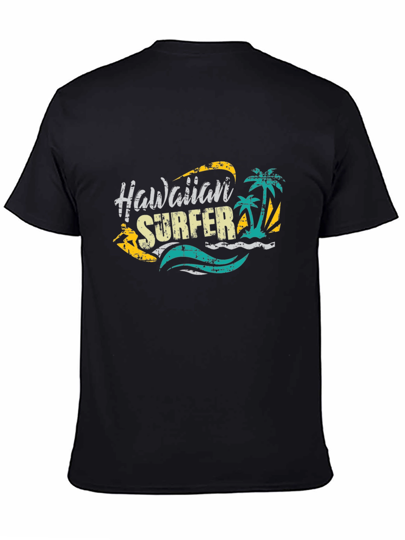 Hawaiian Surfer Graphic Black T-Shirt