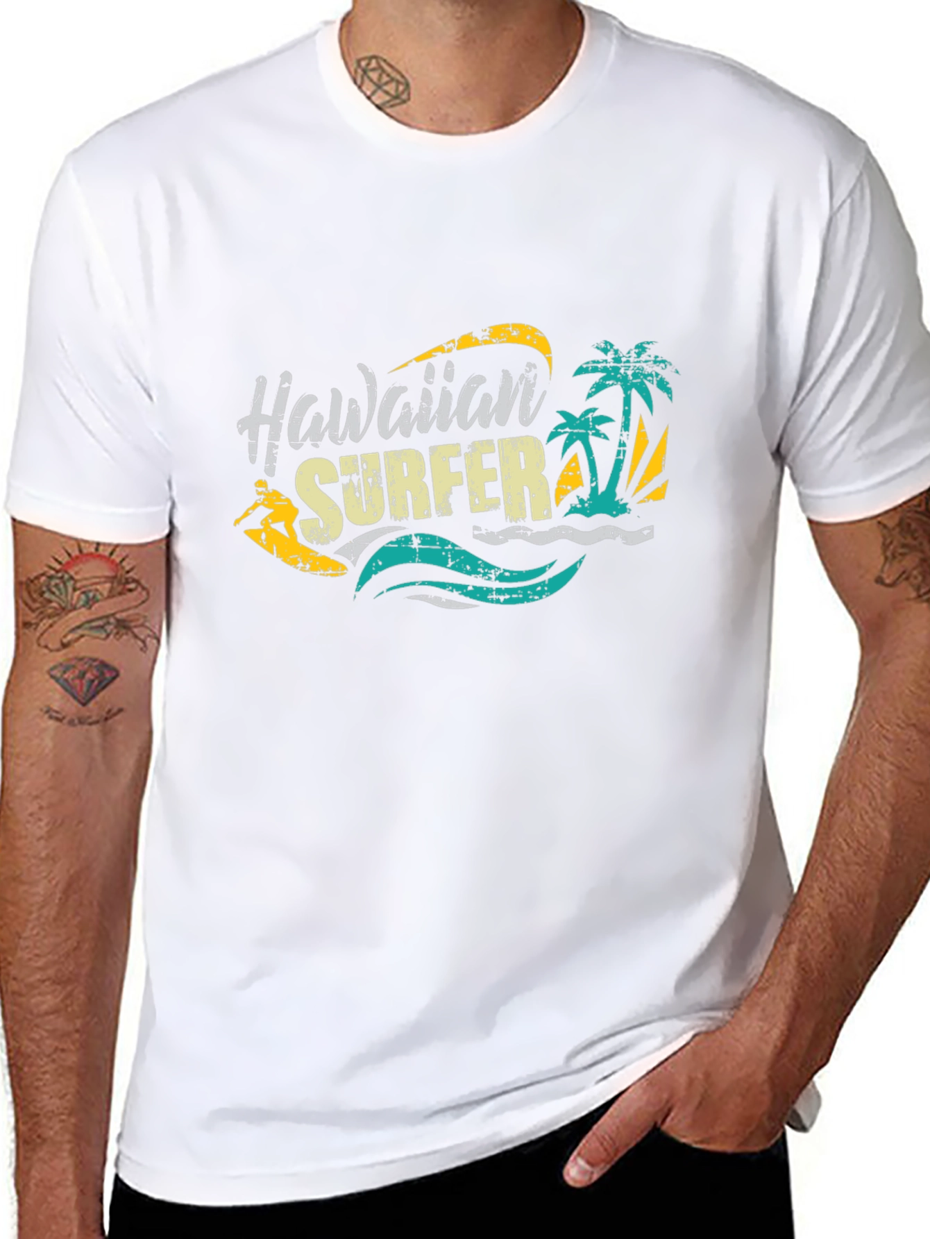 Hawaiian Surfer Graphic Black T-Shirt