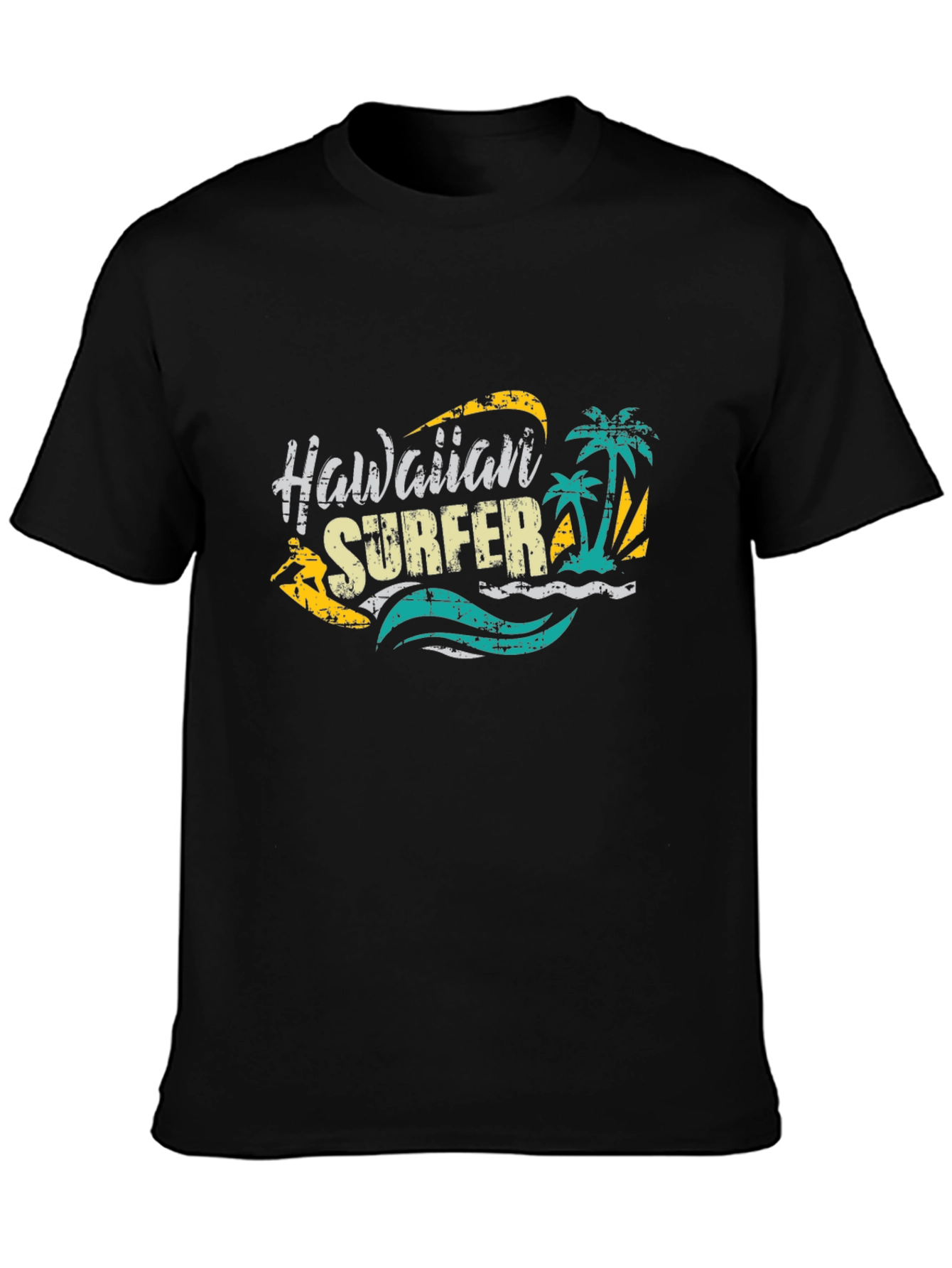 Hawaiian Surfer Graphic Black T-Shirt