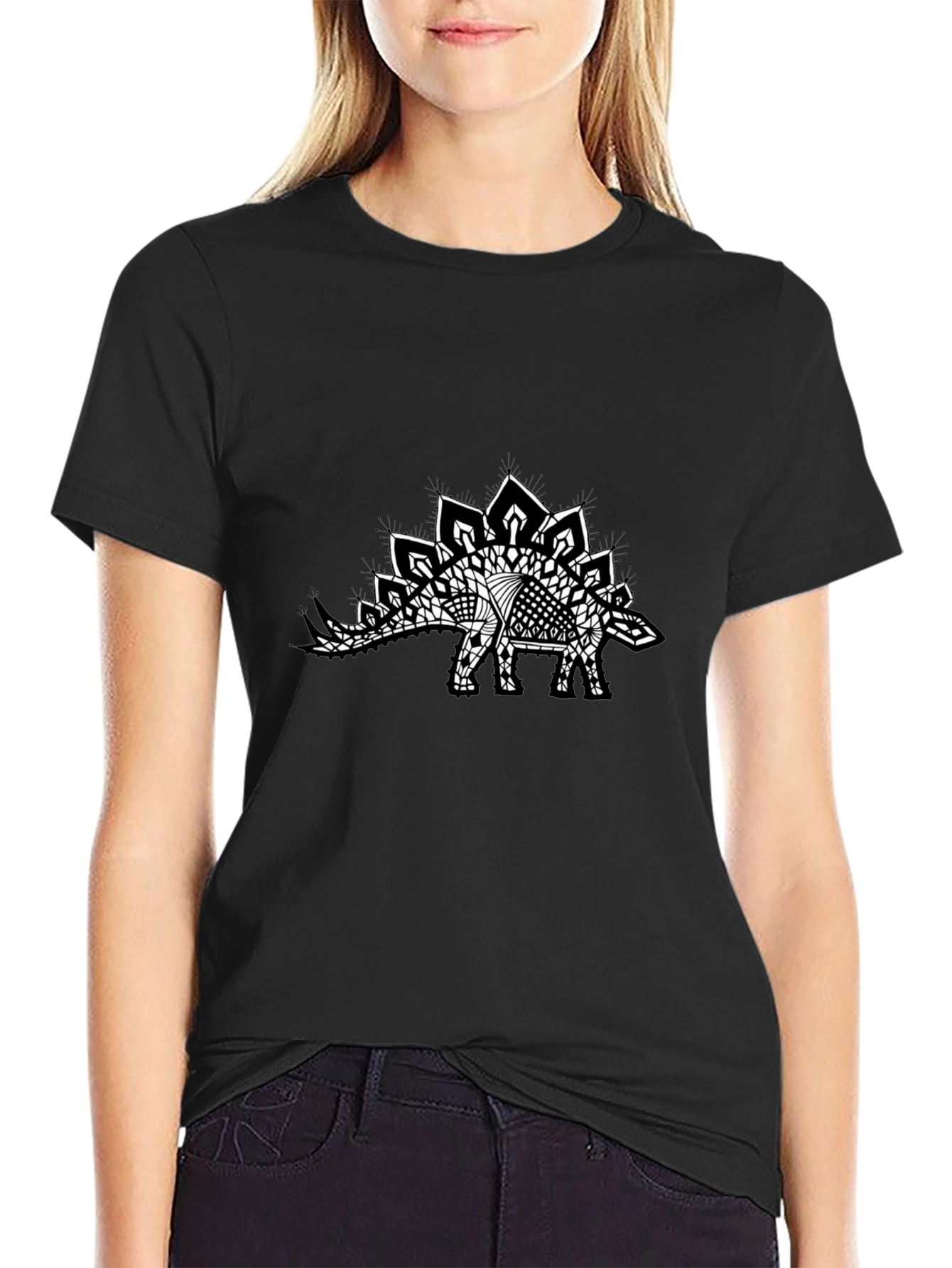 Stegosaurus Mandala Black Tee