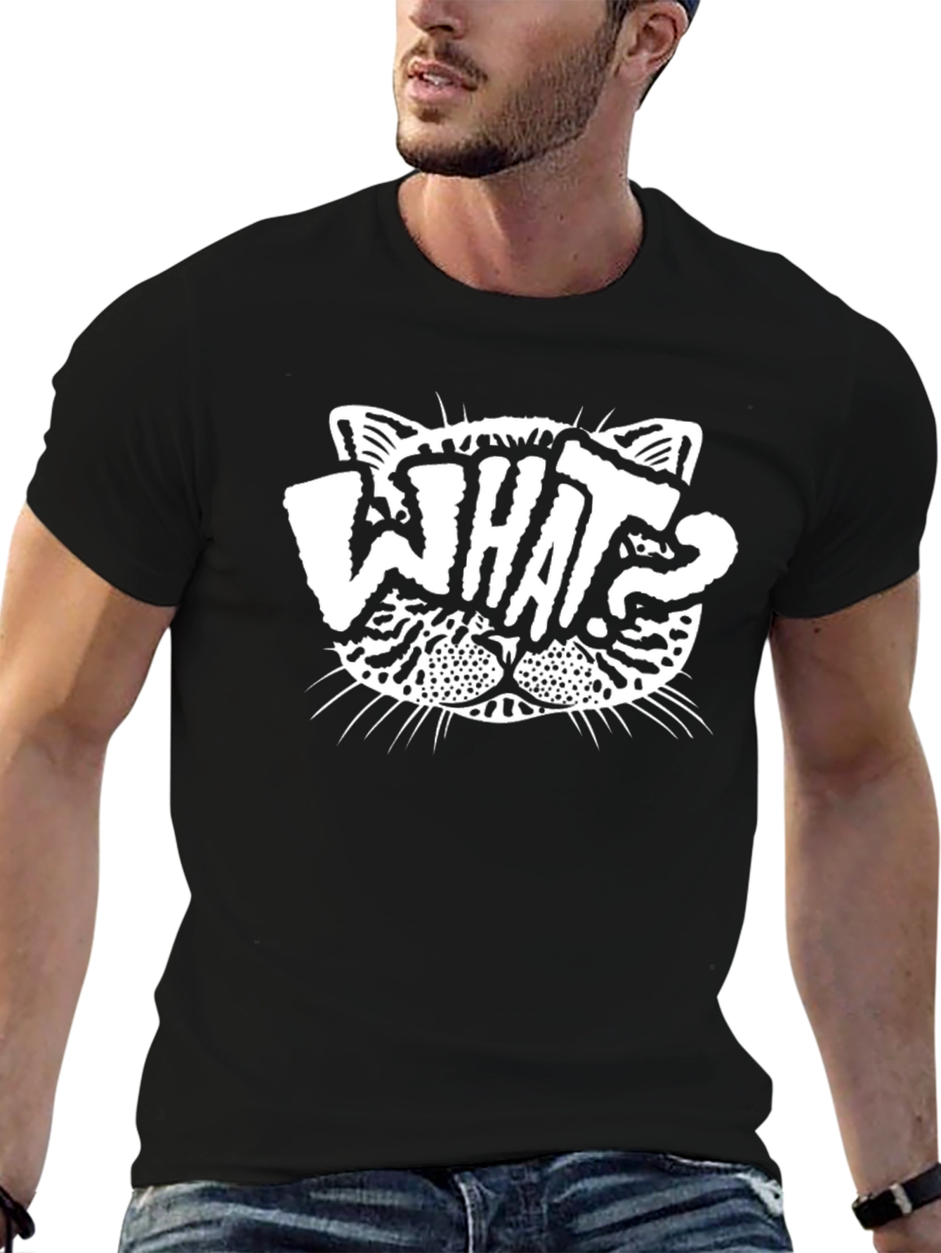 What Cat Black Graphic Tee - Quirky Unisex T-Shirt