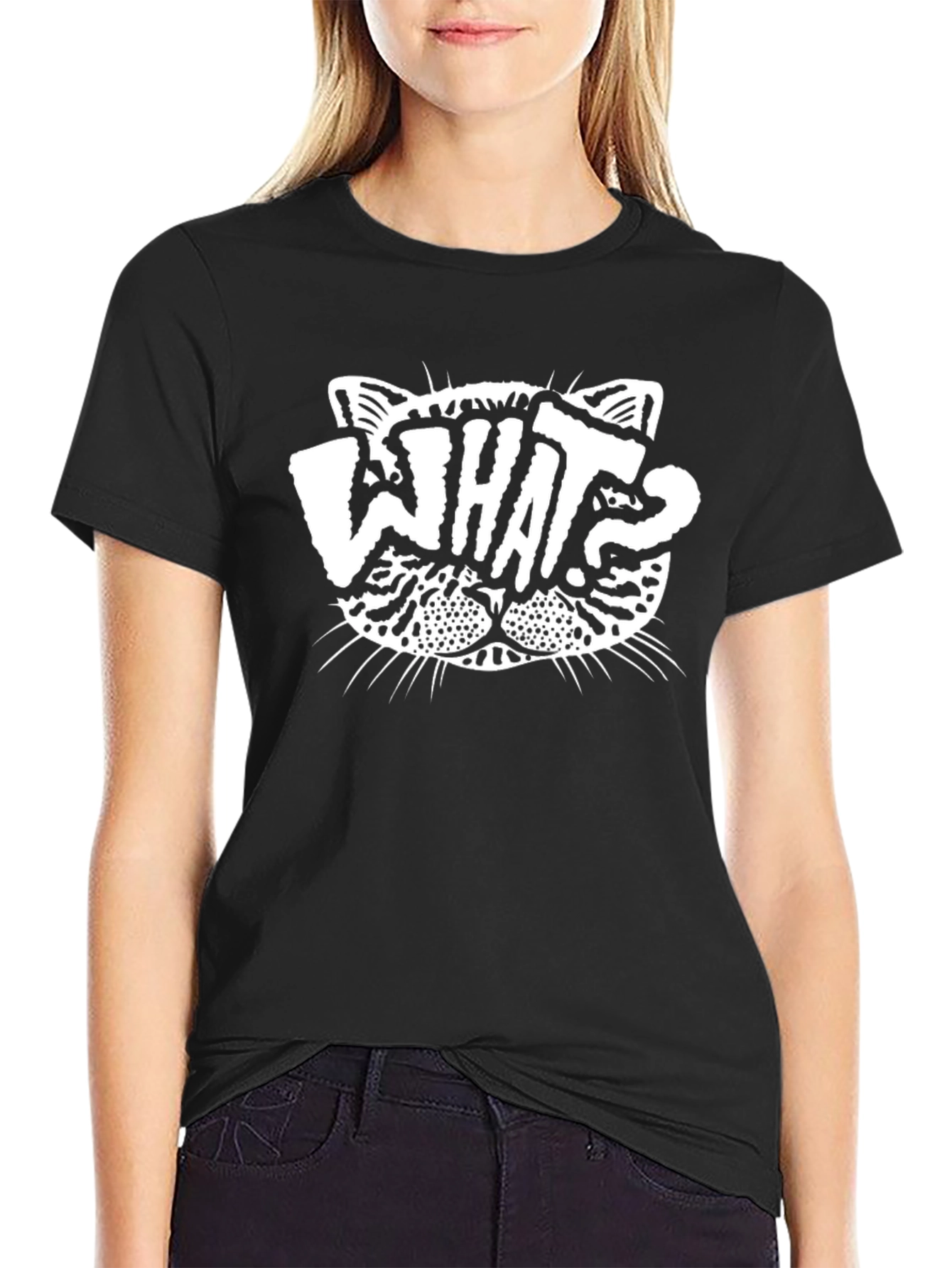What Cat Black Graphic Tee - Quirky Unisex T-Shirt