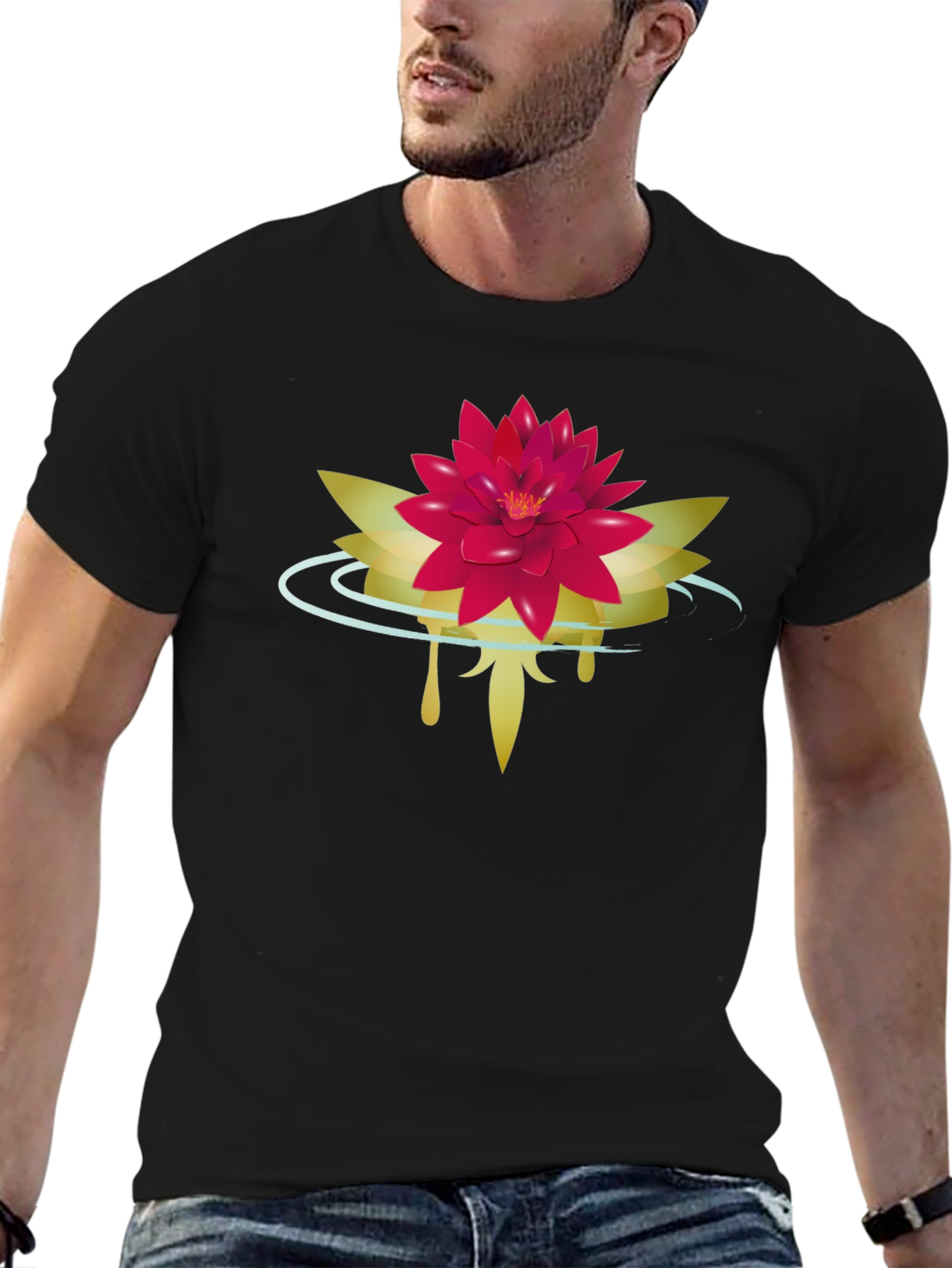 Lotus Blossom Graphic Tee - Mens Black T-Shirt