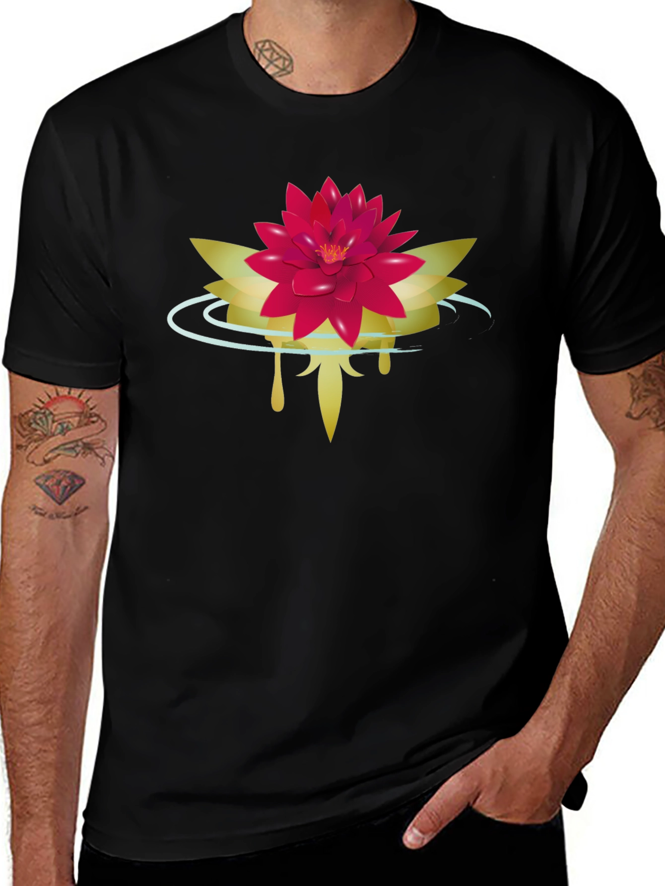 Lotus Blossom Graphic Tee - Mens Black T-Shirt