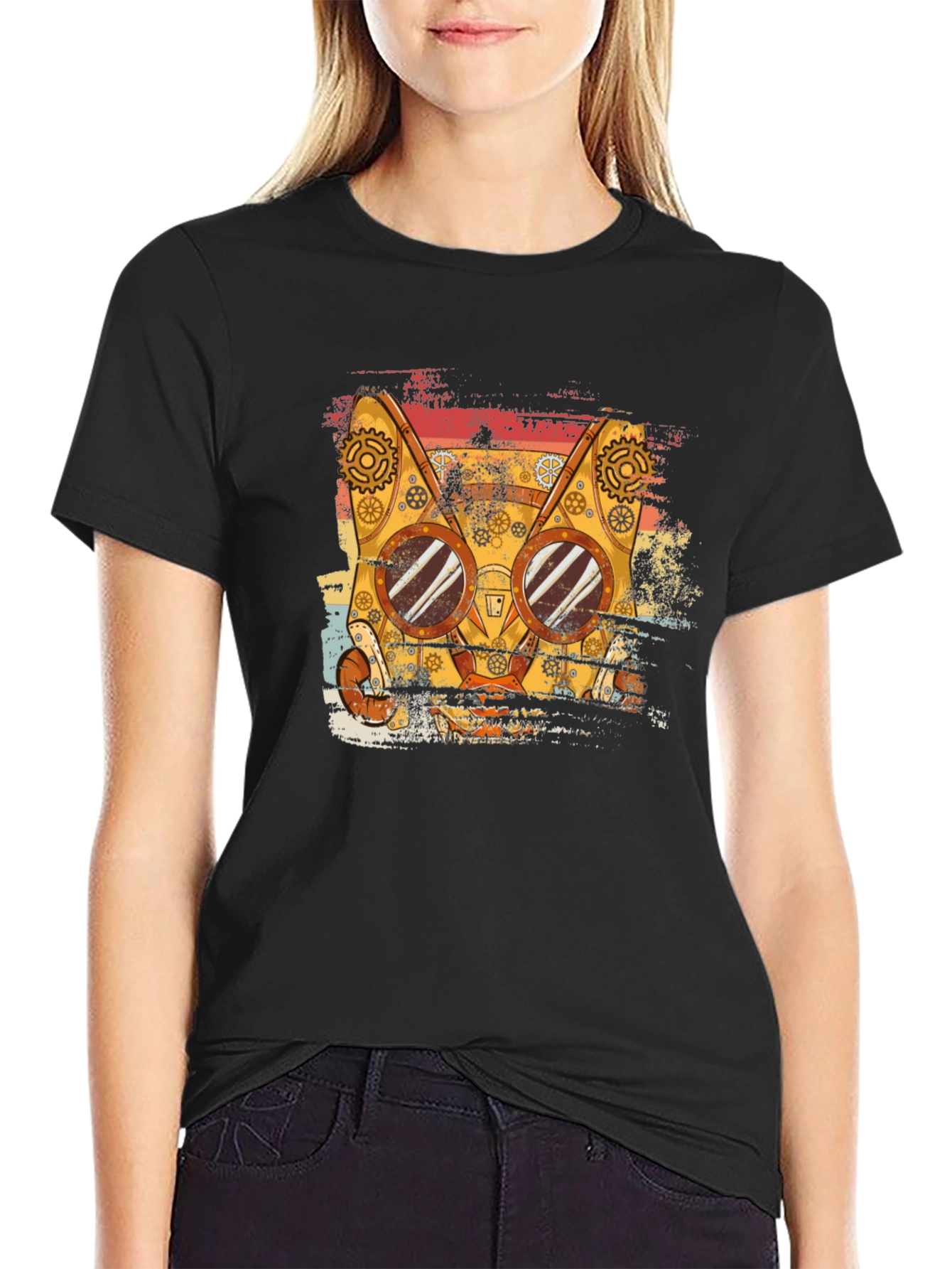 Steampunk Cat T-Shirt - Retro Style Tee