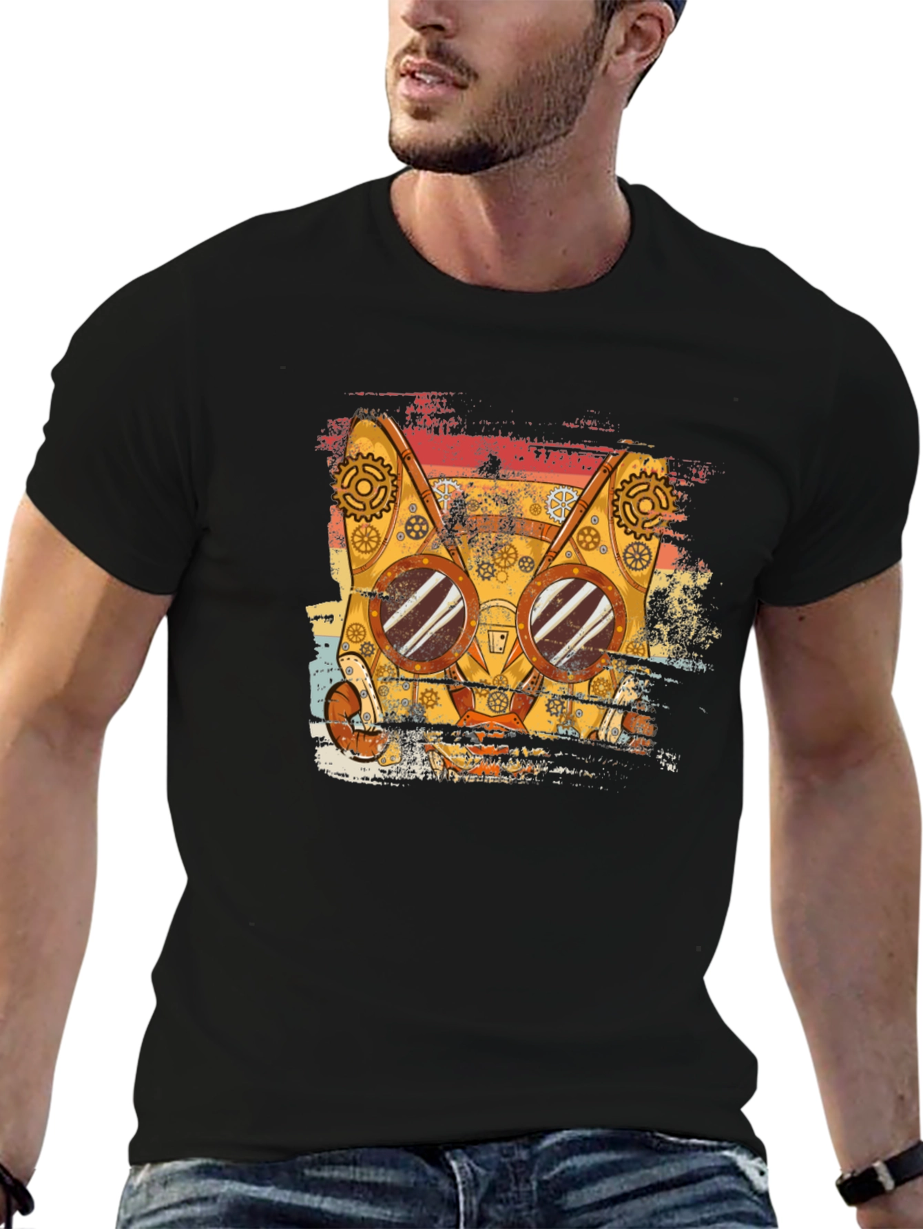 Steampunk Cat T-Shirt - Retro Style Tee