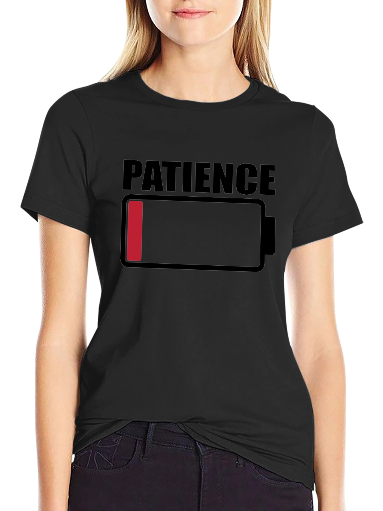 Patience Low Battery Graphic T-Shirt - Black