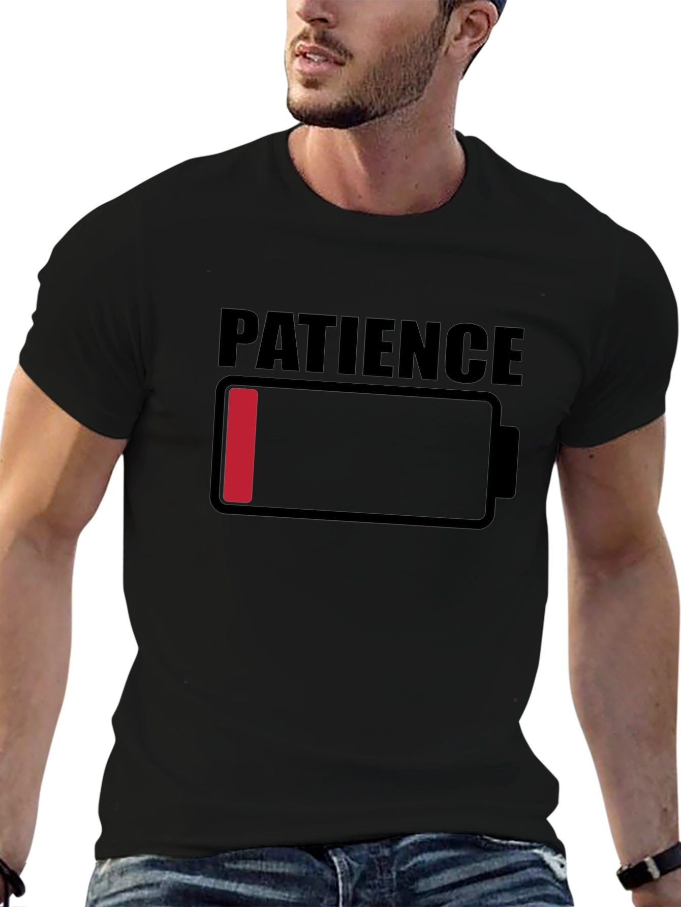 Patience Low Battery Graphic T-Shirt - Black