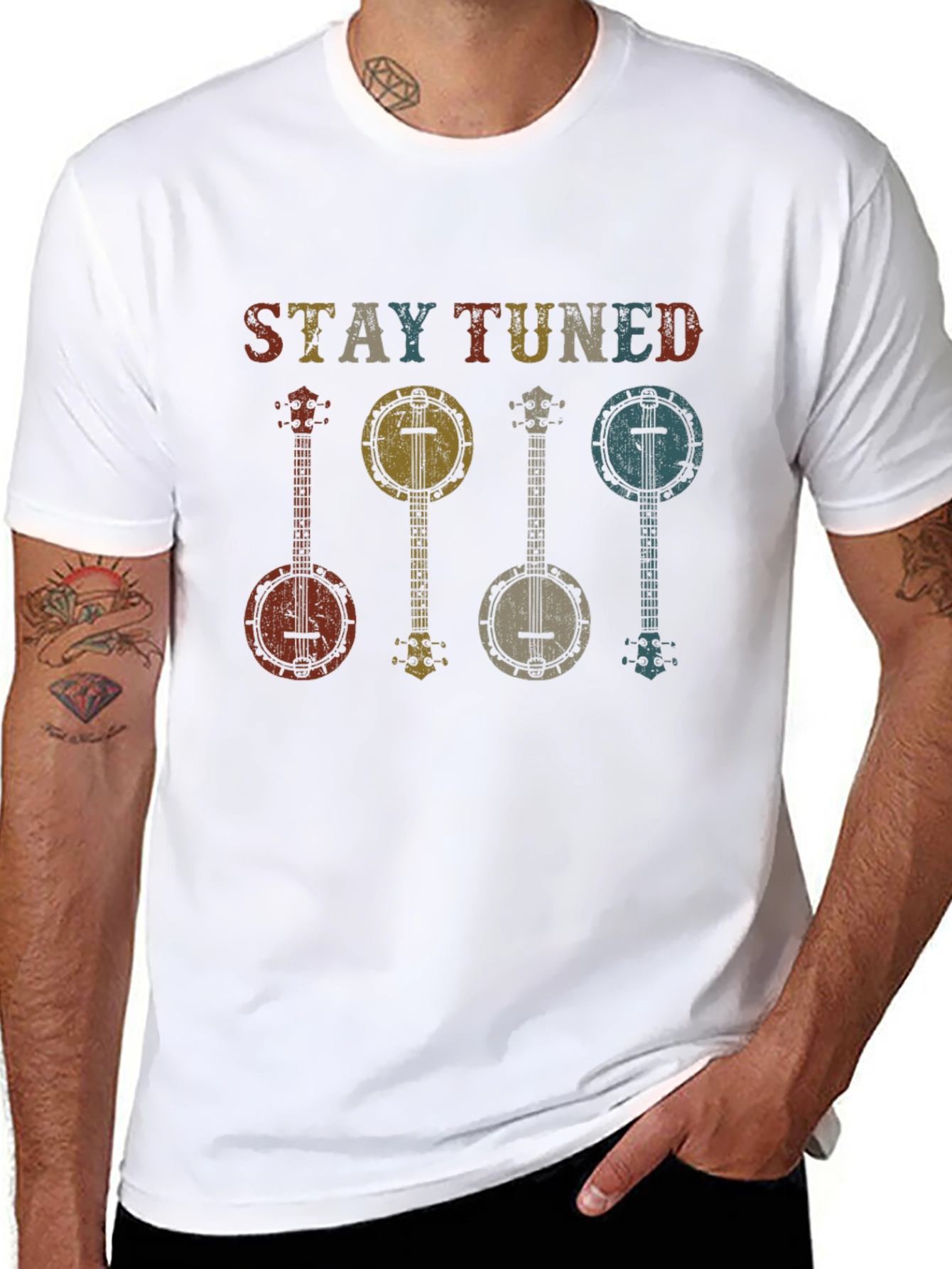 Stay Tuned Banjo Graphic Tee - Retro Music Shirt