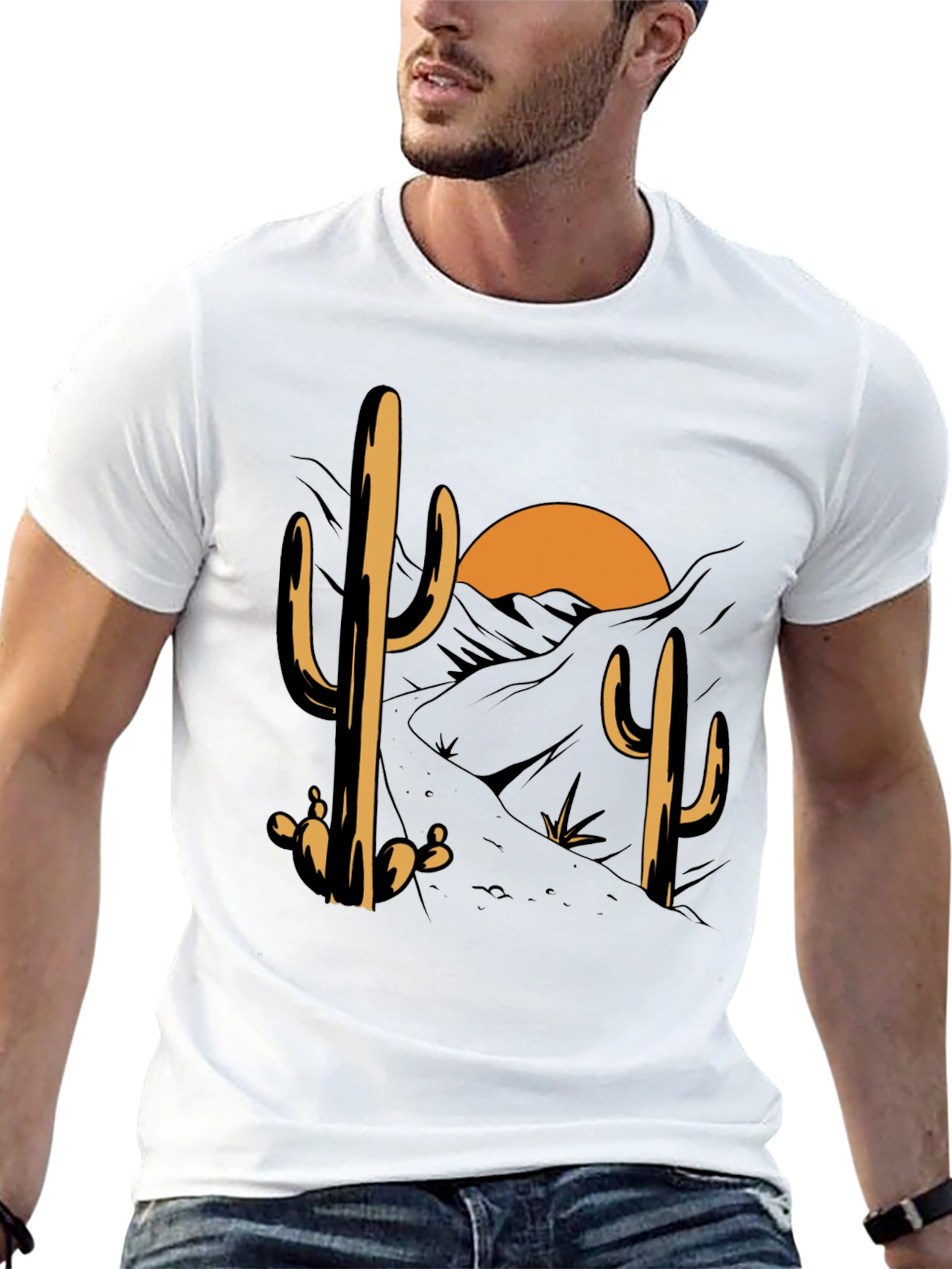 Cactus Desert Sunset Graphic Tee - Black Cotton Blend
