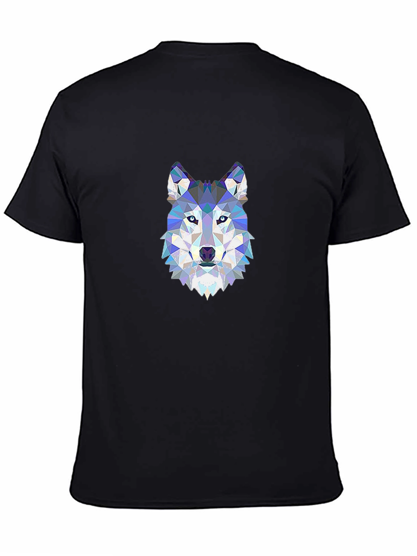 Geometric Wolf Head Print Black T-Shirt