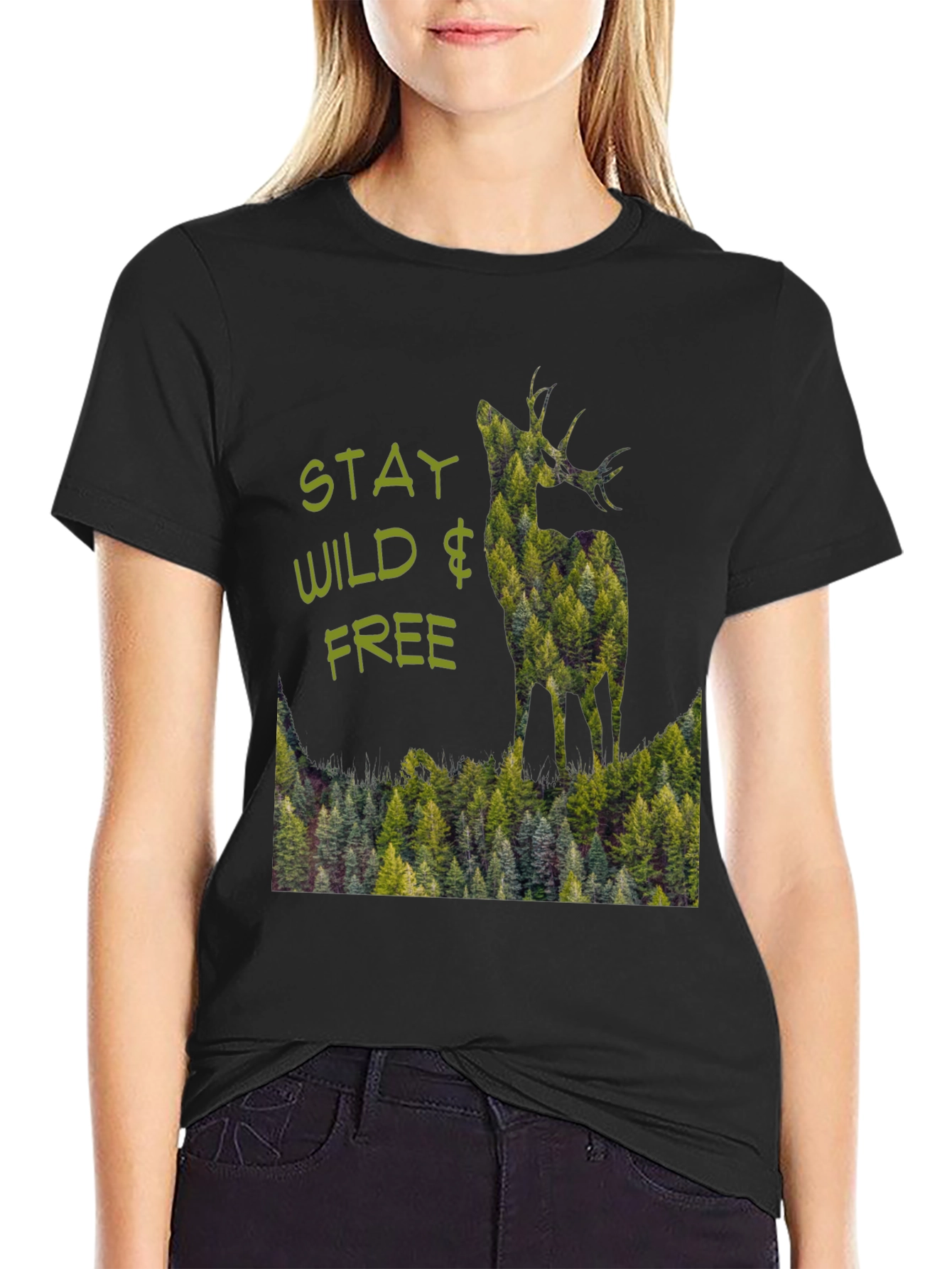 Stay Wild & Free Deer Forest Graphic Tee
