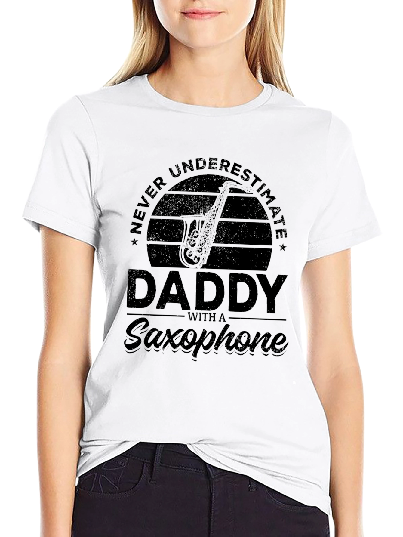 Never Underestimate Daddy Saxophone Black T-Shirt