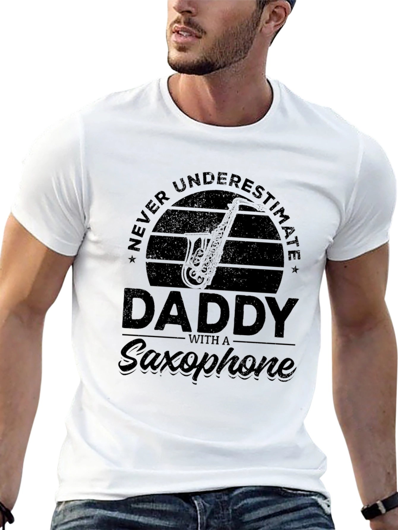 Never Underestimate Daddy Saxophone Black T-Shirt