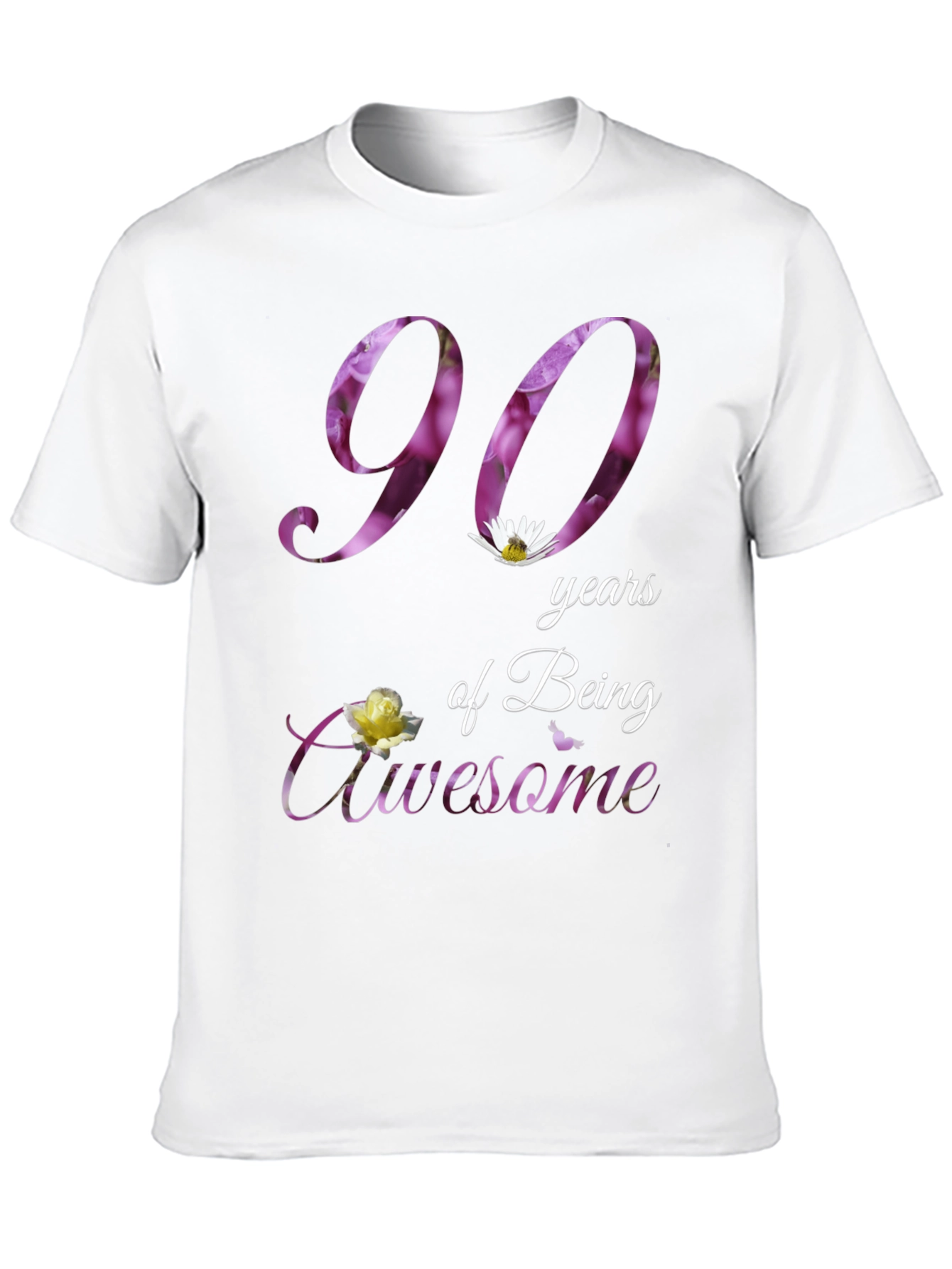 90 Years Awesome Floral Print T-Shirt